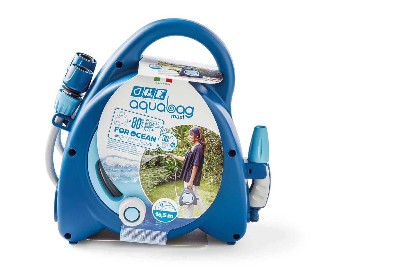 G.F. Srl, Avvolgitubo Aquabag, Collezione for Ocean, Compatto con 16,5 Metri di Tubo, Ideale per irrigare Piante e Fiori su Balcone, terrazzo o Giardino di Medie Dimensioni