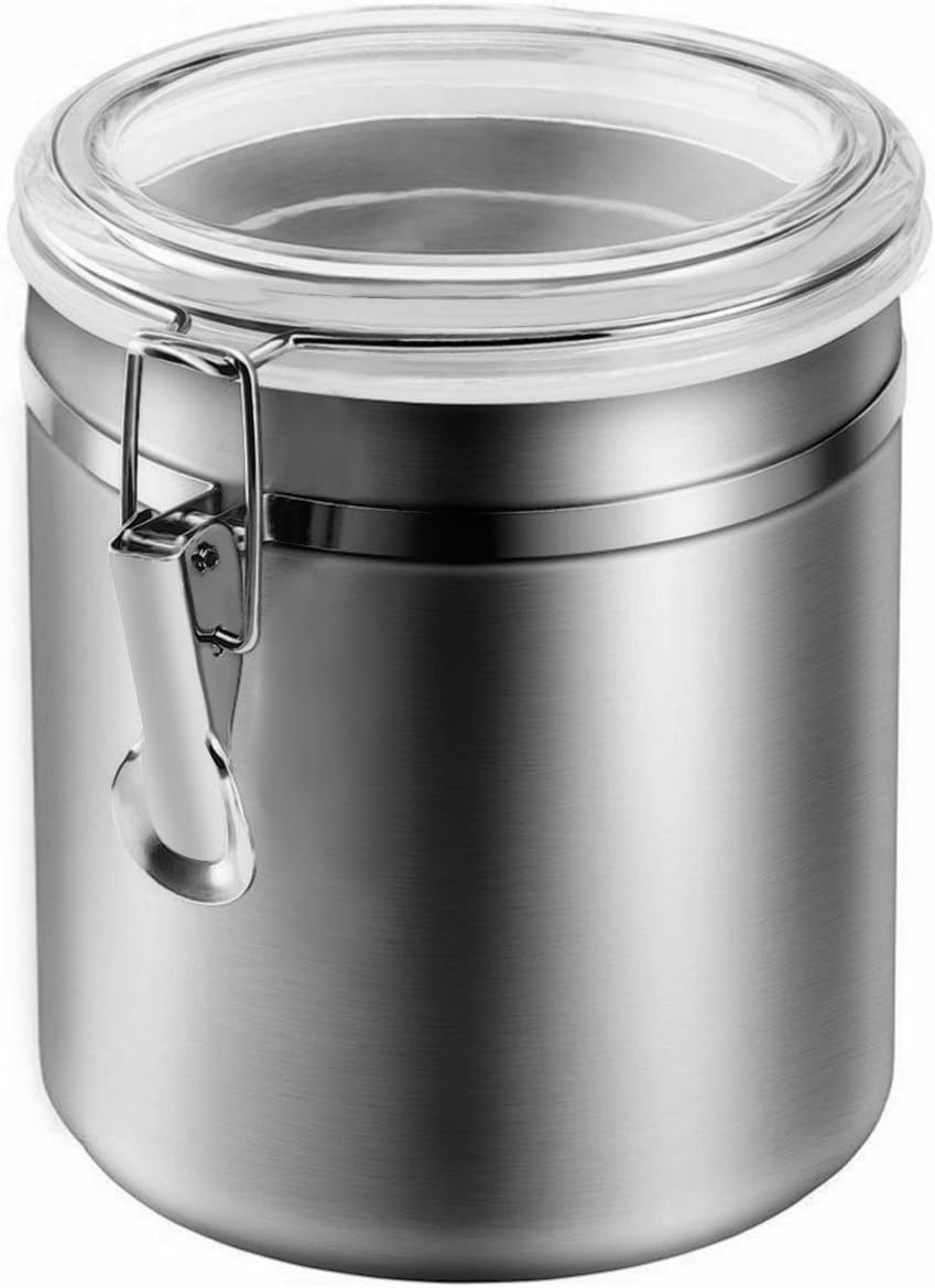 Stainless Steel Sealed Airtight Canister, Kitclan Coffee Storage Canister with Clear Arylic Lid and Locking Clamp, Tea Storage Jars for Coffee Ground Beans Tea Flour Sugar Snacks