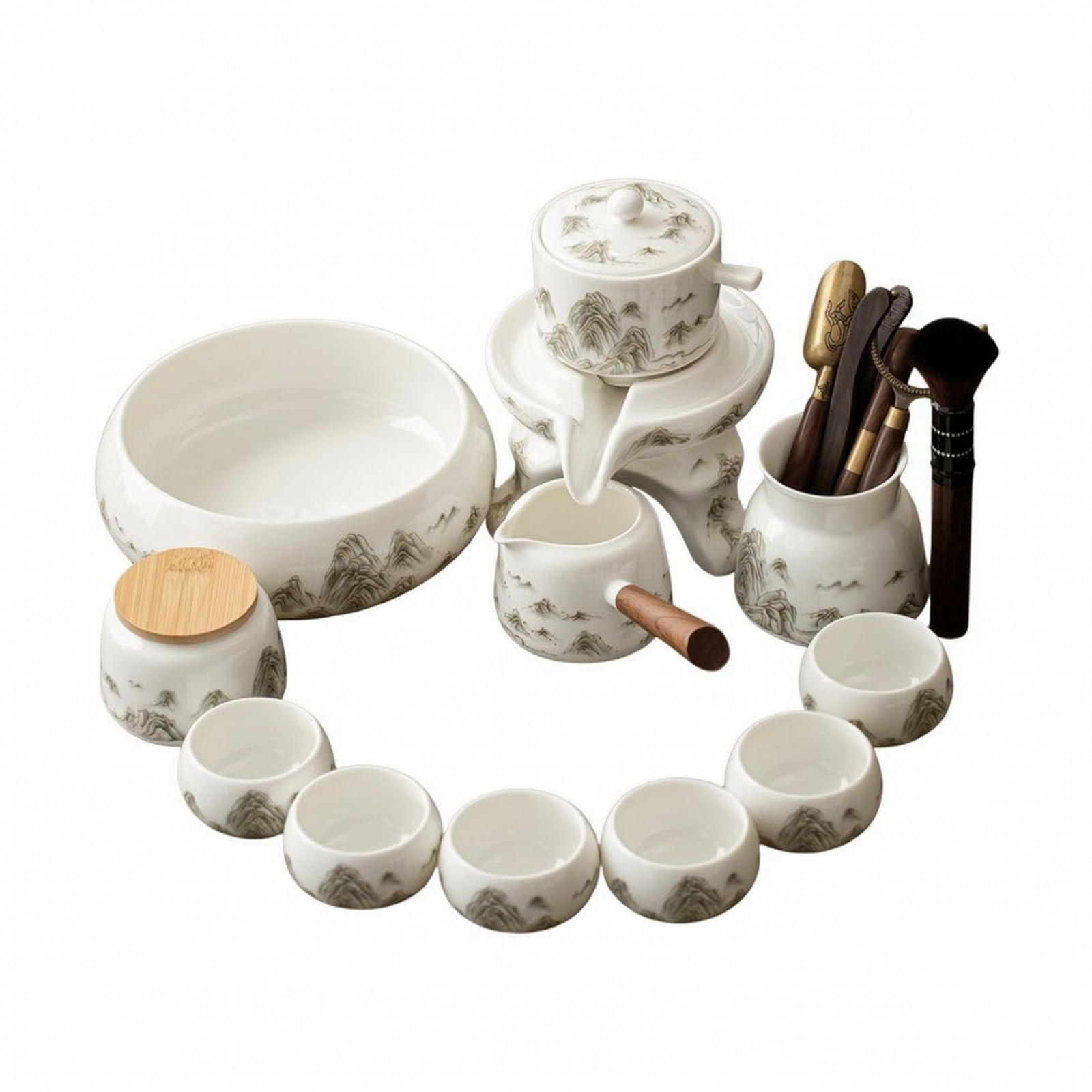 Infusore Automatico in Ceramica con Brocca Decorativo Servizio da Tè Tradizionale Cinese in Ceramica con Maniglia Comoda per Riunioni Rilassate, Stile B