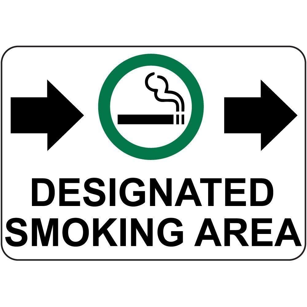 Metal Sign Designated Smoking Area W Right Arrow for Outdoor & Indoor, 12" x 8"
