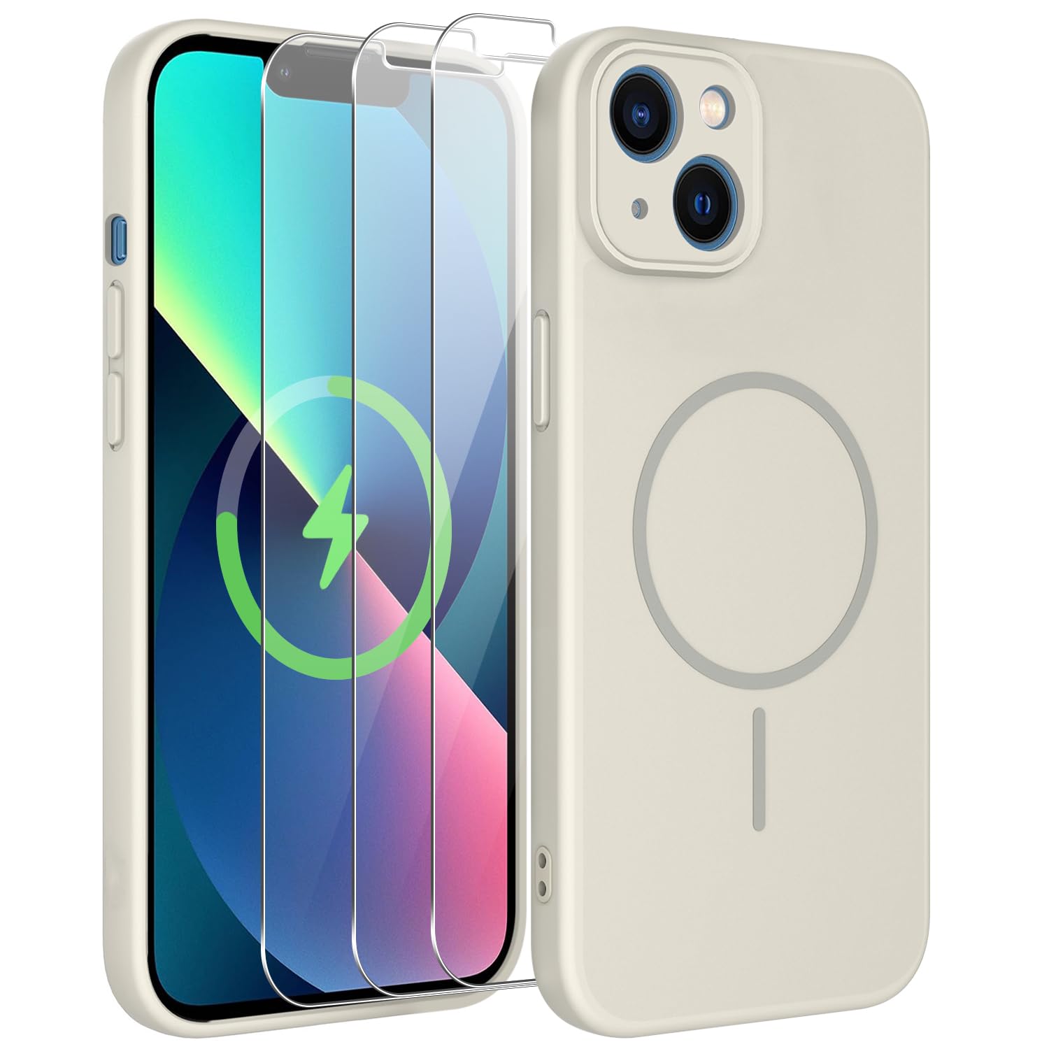 jrester Cover Magnetica per iPhone 13, PC+TPU Bumper Shockproof con Magnetsicher, Custodia Robusta Resistente agli Urto con 3 Vetro Temperato Pellicola Protettiva - Bianco