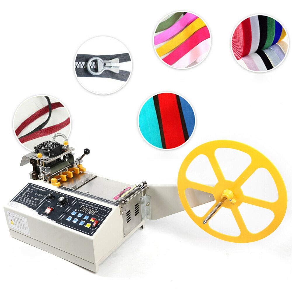 Webbing Cutting Machine, 110V Automatic Digital Ribbon Belt Fabric Cutter, Cold and Hot Webbing Tape Cutting Machine, for Zipper Leather Backpack Straps Nylon Webbing, Max Cutting Width 3.93in