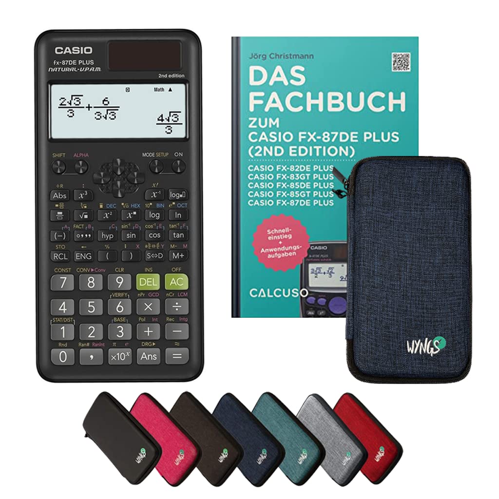 Casio fx-87DE Plus 2nd Edition Incl. Funda Protectora Azul y Libro especializado (48 páginas, DIN A5) – Calculadora científica – Smart Set (Alemán)