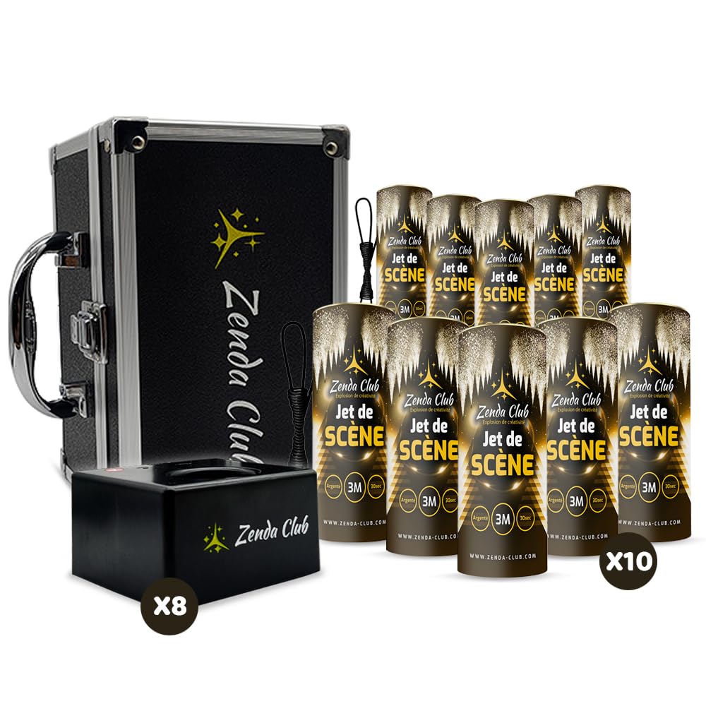 Pack de 8 disparadores + 10 chorros de escena dorados 2 m 50 s | Kit de disparo remoto con mandos inalámbricos – Ideal para bodas y fiestas Zenda Club®