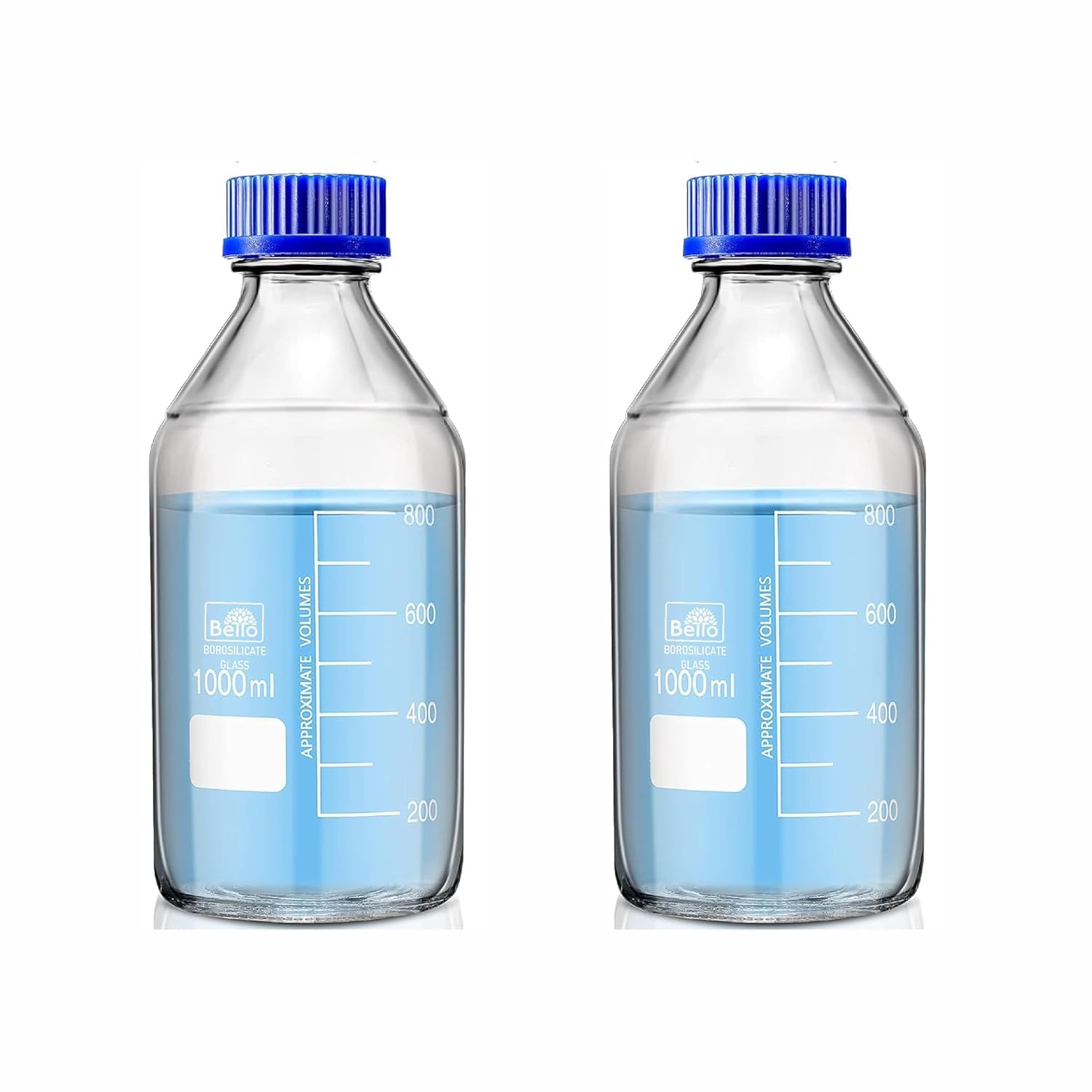 Bello Borosilicate Glass reagent bottle 1000ml with leak proof Blue Screw Cap pack of 2 for glassware wide mouth chemical bottles for lab, laboratory, kitchen and professional use-image-39