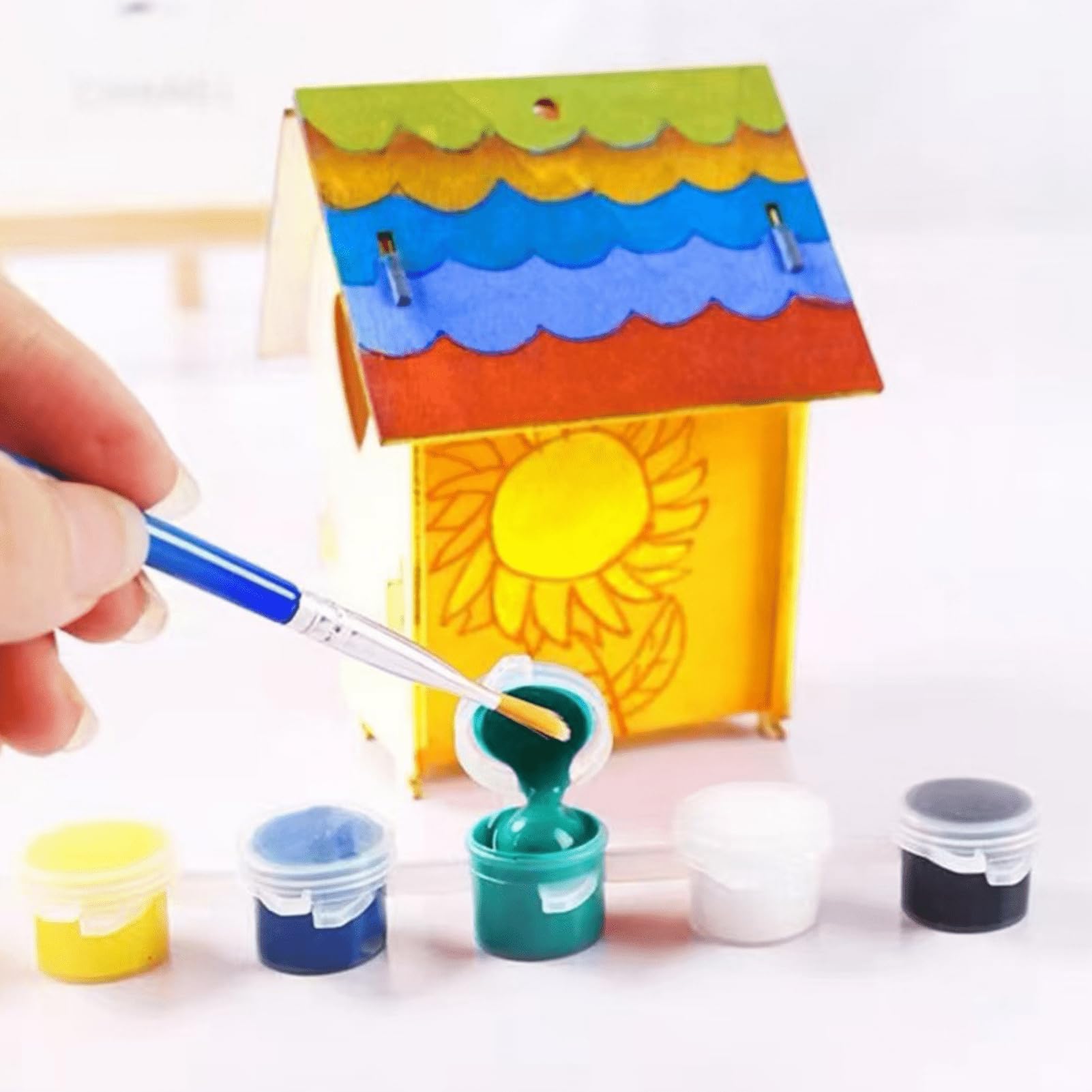 Set 4 Mini Casette Uccelli Legno Platano 7x4x7cm Da Appendere Giardino | Ornamento Rustico Resistente Agli Agenti Atmosferici Piccoli Uccelli Birdwatching