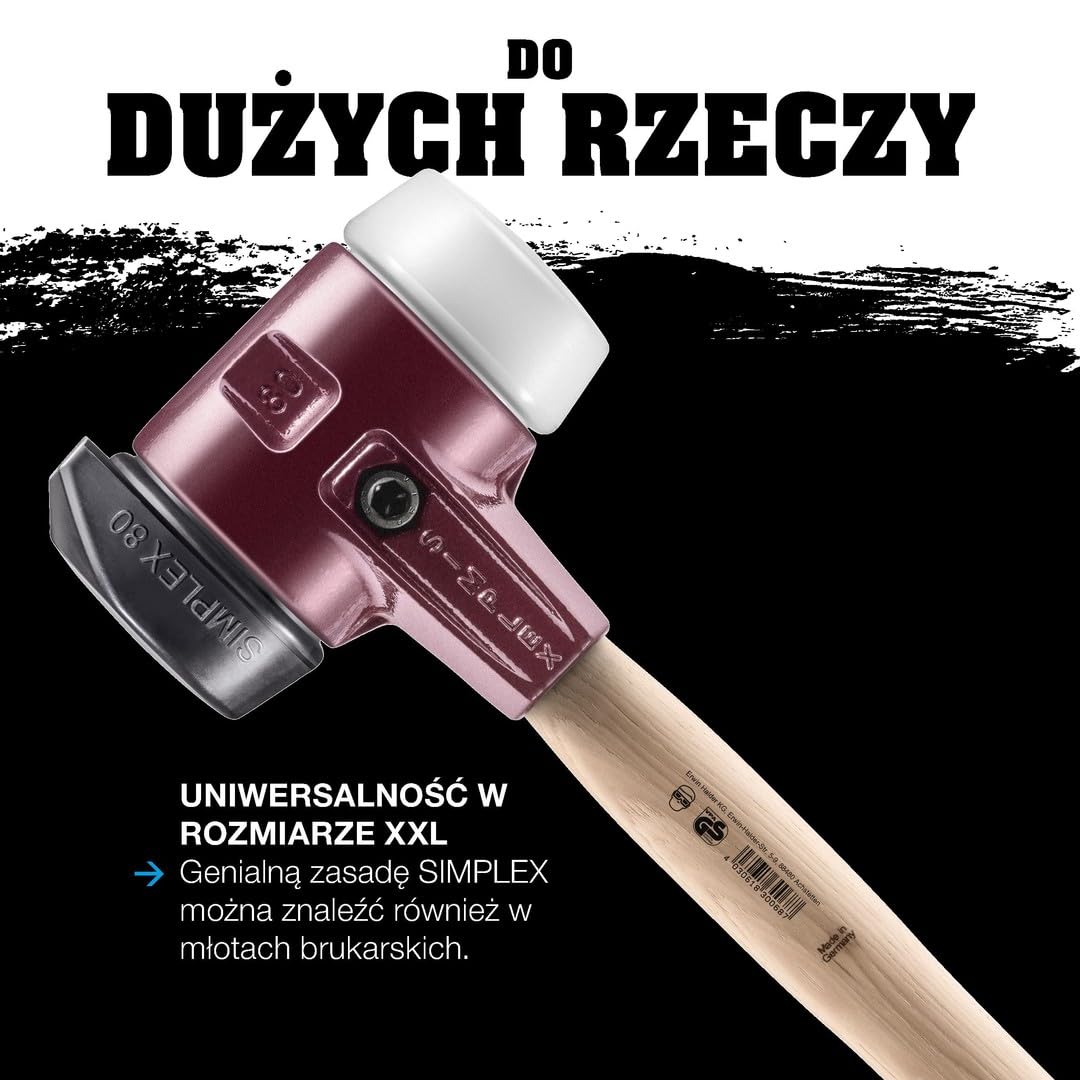 SIMPLEX młotek kowalski, kompozycja gumowa, z podstawką/nylon; z obudową z żeliwa ciągliwego i trzonkiem hickorowym | śr. = 60 mm | 3028.261