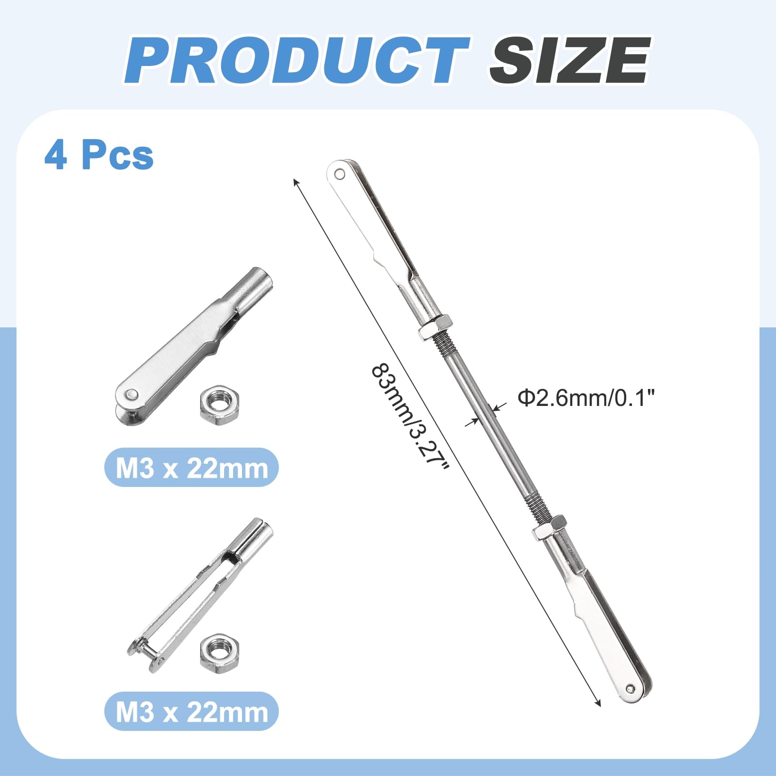 sourcing map 4 conectores de varilla de empuje con clip de metal, varilla roscada M3 de acero inoxidable 304 con clip de metal para aviones de ala fija RC de aviones, piezas de modelos de bricolaje