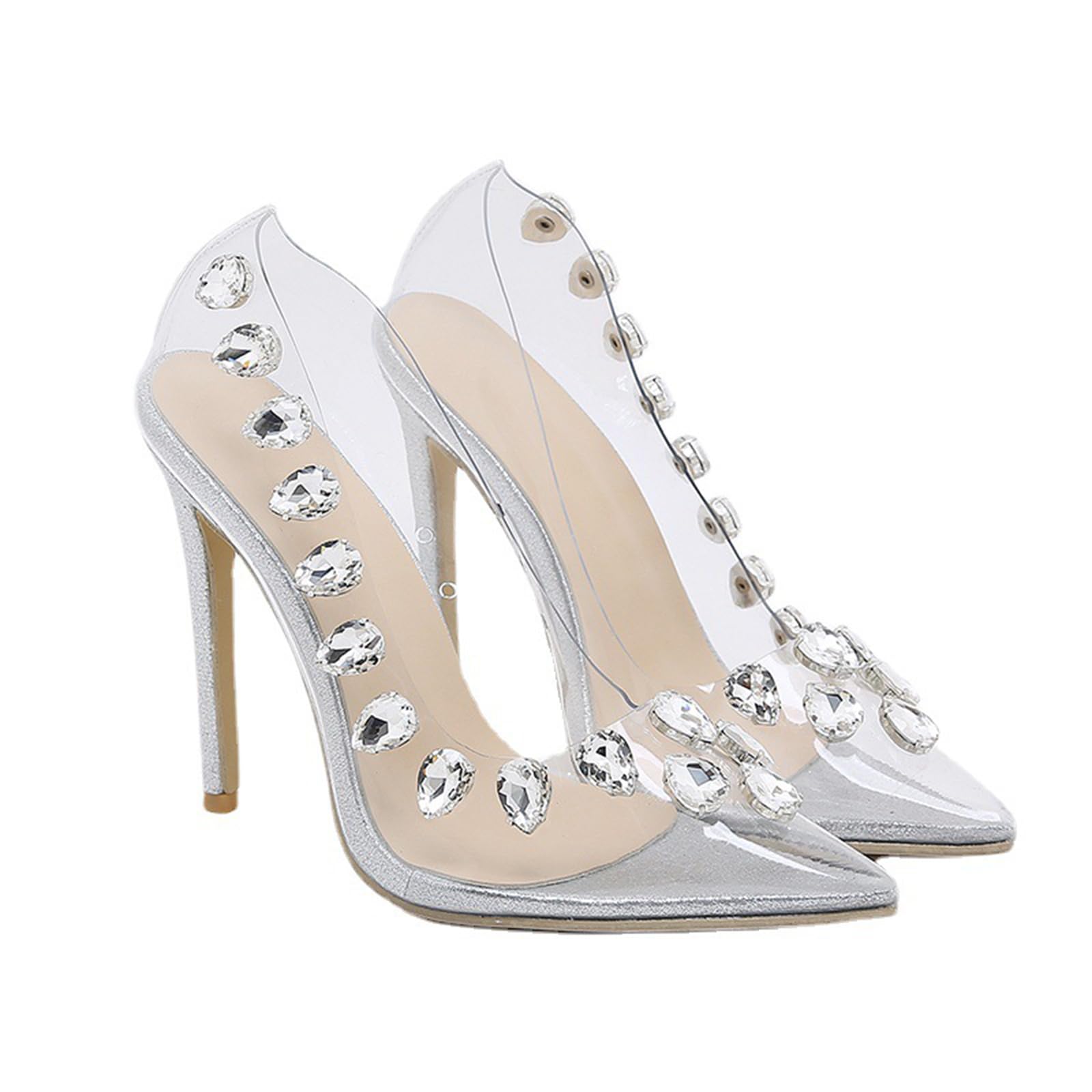 Décolleté da Donna in PVC Trasparente con Punta a Punta, Tacchi a Stiletto impreziositi da Strass, Ideali per Matrimoni e Feste