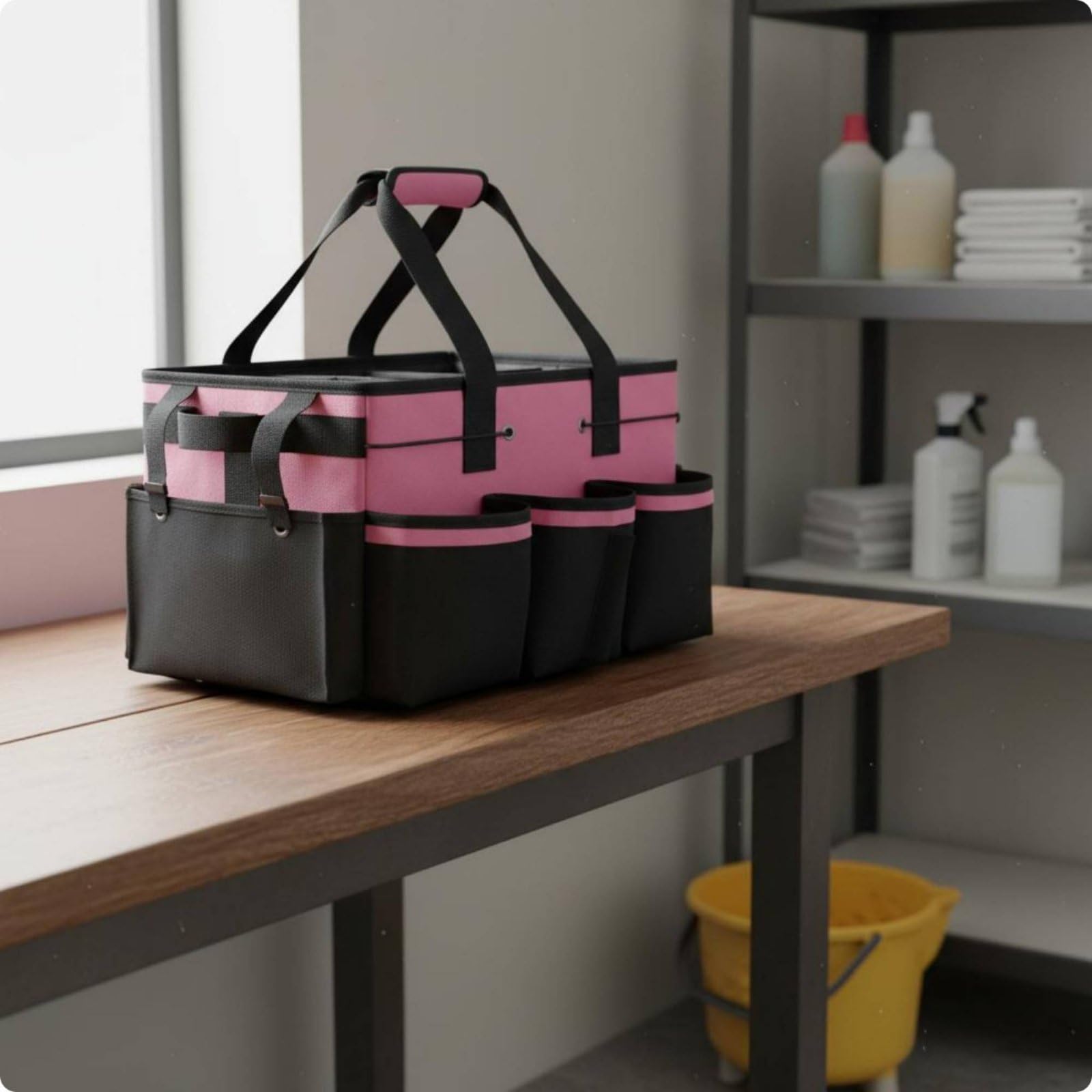 Cleaning Utility Pouch Borsa Portaoggetti Pulizie Organizer Tote Secchiello con Scomparti Multipli Materiale Oxford 600D con Manici E Tracolla Adatta, Viola