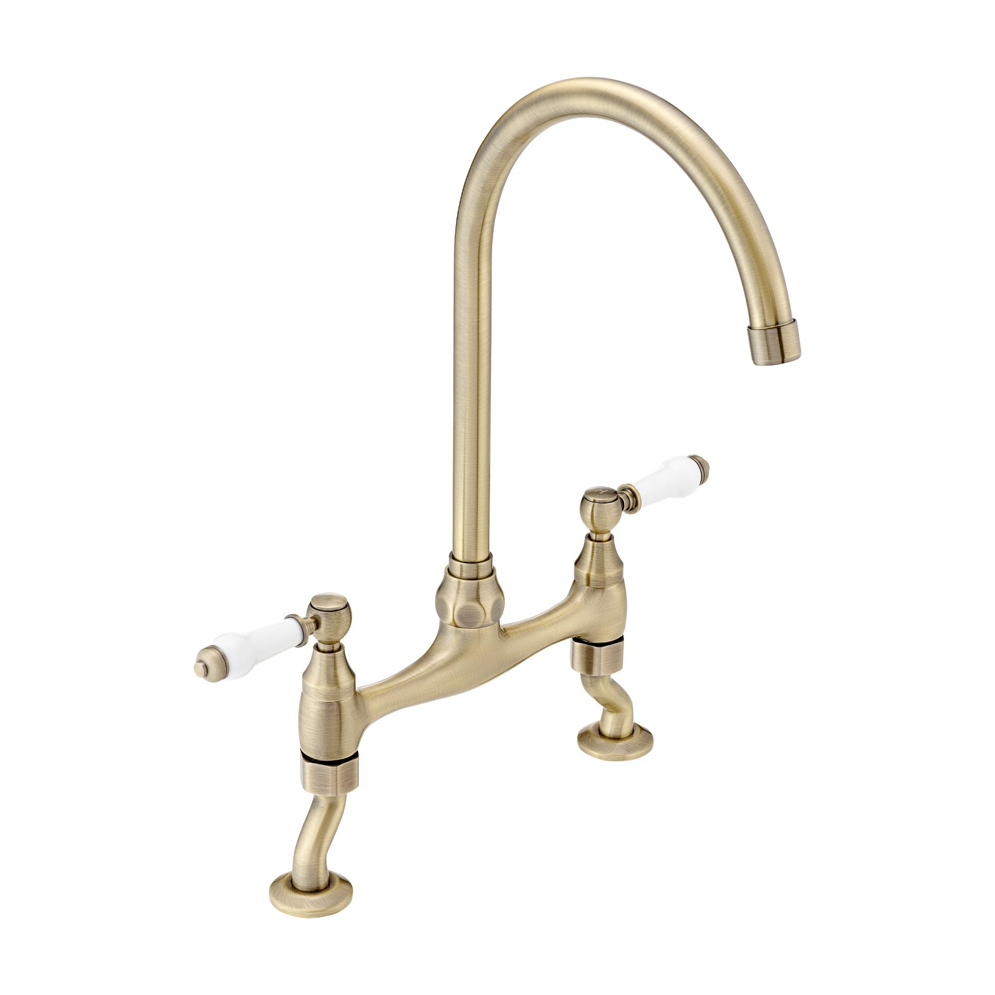 ENKI, Astbury, KT104, rubinetto miscelatore per lavello da cucina, in bronzo antico, con beccuccio girevole a collo di cigno e leve in ceramica a quarto di giro, struttura in ottone massiccio, design