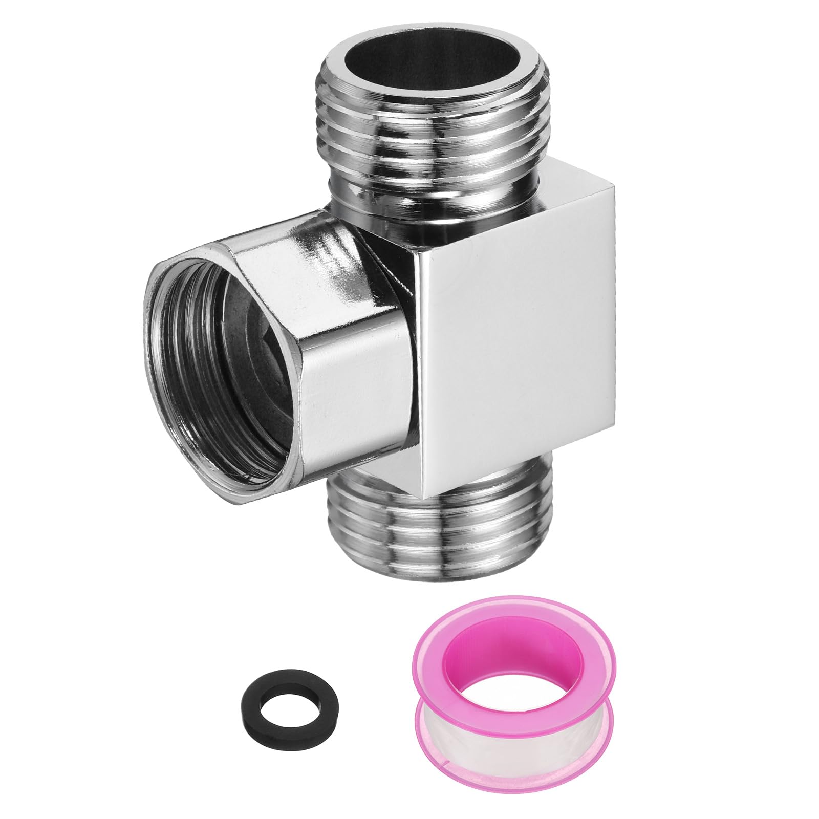 Vanne de dérivation de douche G1/2 à 3 voies en acier inoxydable argent 46mm avec ruban PTFE