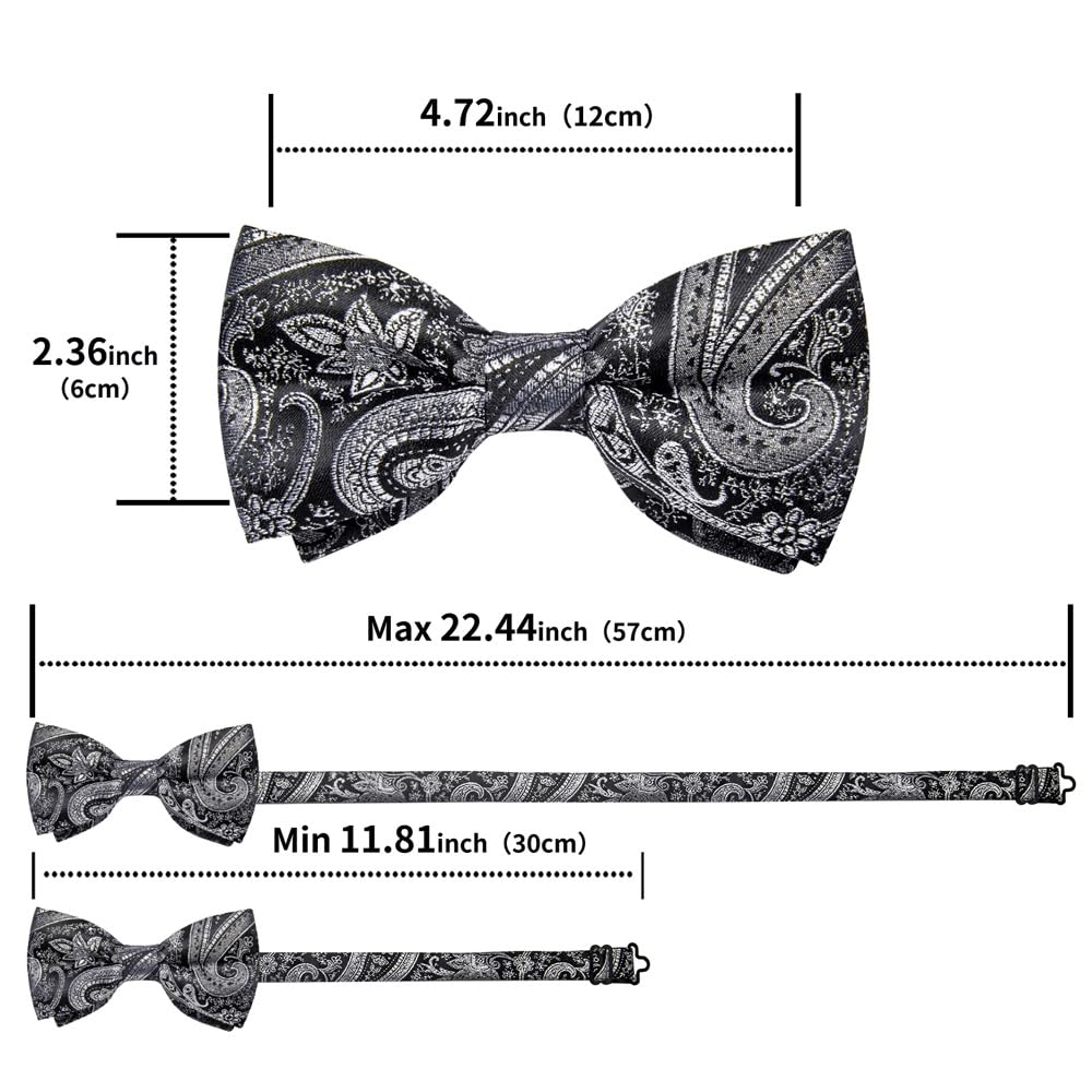 JFDBGU Bowties Wedding Business Party Shirt Accesoories Paisley Pre-tied Bow Tie Pocket Square Cufflinks