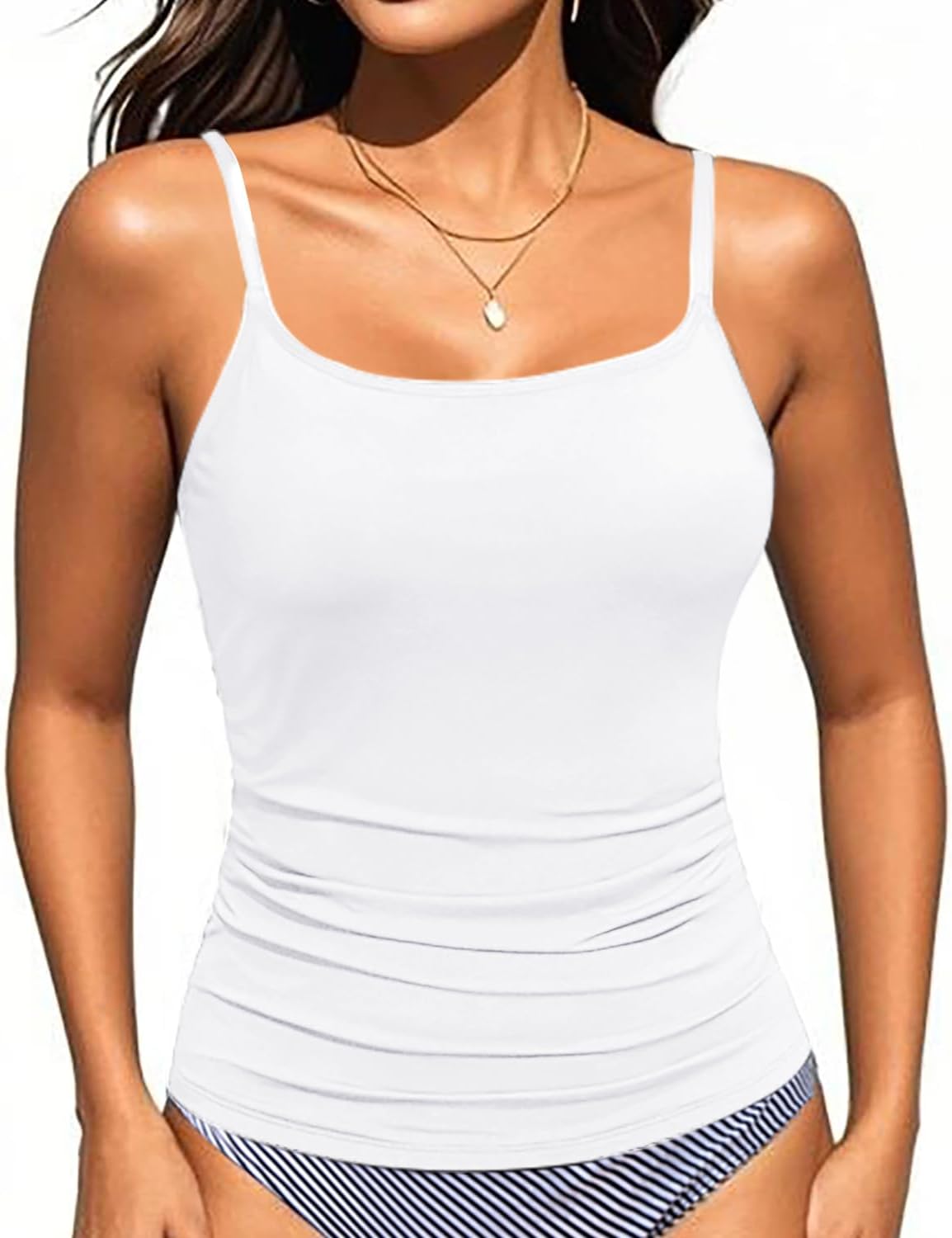 Women's Tankini Top Only Tummy Control Bathing Suits Top U Neck Swimwear Tops No Bottom