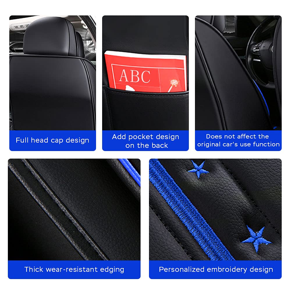 Juego Completo de Fundas de Asiento de Coche para 5 Asientos Delanteros y Traseros, Impermeables, de Piel sintética, Protectores de Asiento de automóvil, cojín M007,Negro y Azul