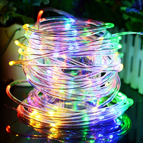 Solar Rope String Lights Waterproof 33ft 100 LED Copper Wire Outdoor Fairy String Light Solar Powered Christmas Decoration light Ambiance Lighting for Halloween Patio Garden Party Wedding(Multi-Color)