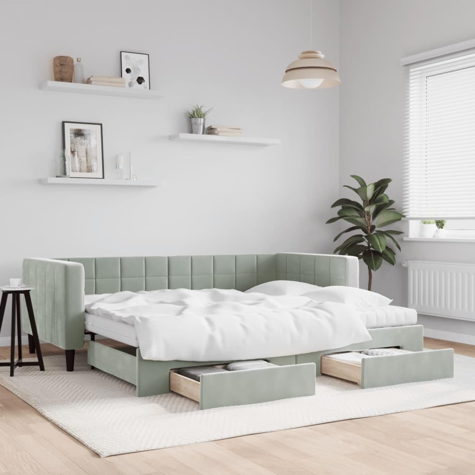 Gecheer Letto Giorno con Gigogne e Cassetti Grigio Chiaro 90 x 200 cm Velluto, Convertibile Telaio Letto a Piattaforma, Letto Panchetta, Letto Giorno Divano-Letto per Camera, Soggiorno, Camera degli