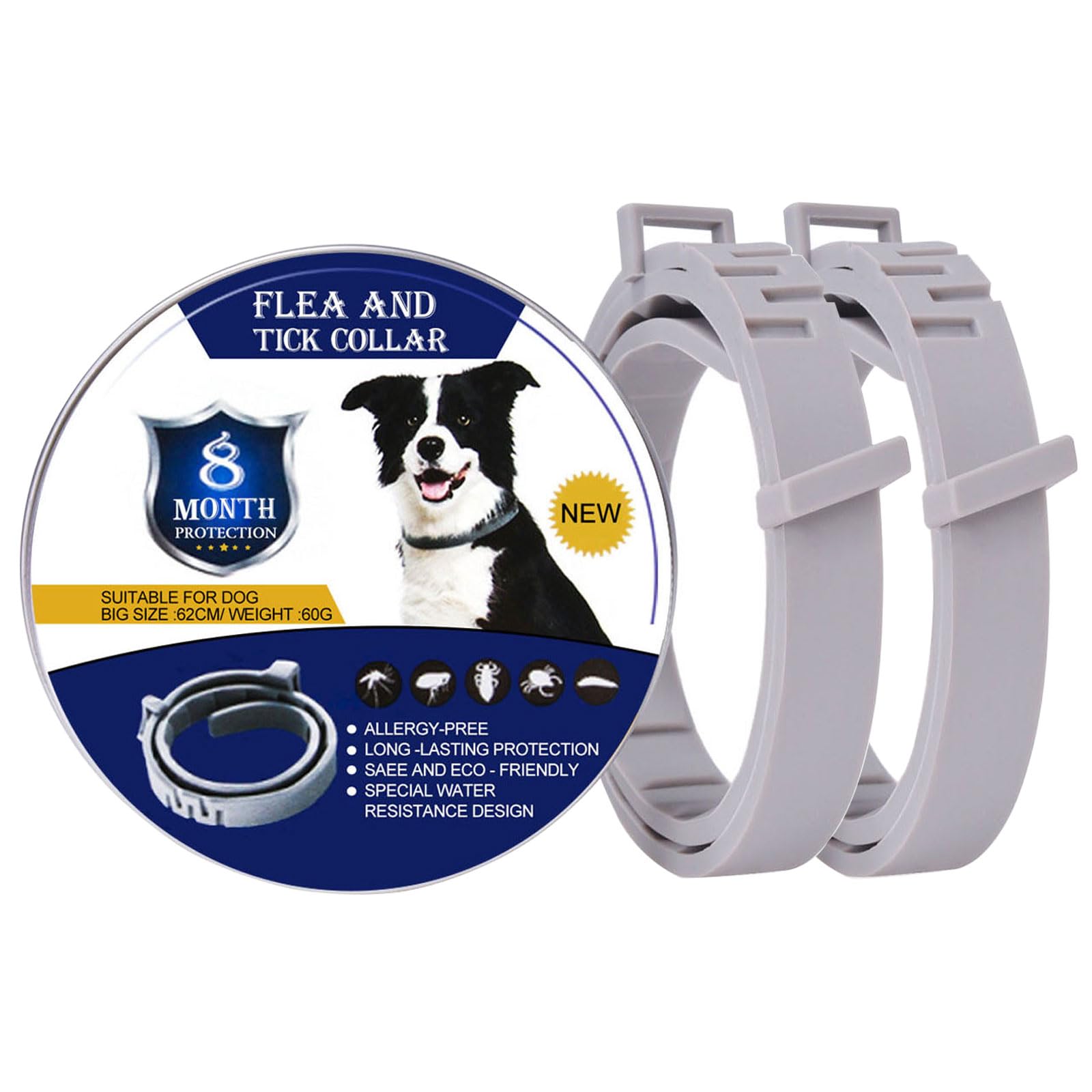 Sumnos 2 PCS Collar Antiparasitario Perros y Gatos,Antipulgas 8 Meses de Protección Collar Antipulgas,Collar Ajustable para Perros y Gatos de Cualquier tamaño de 63cm