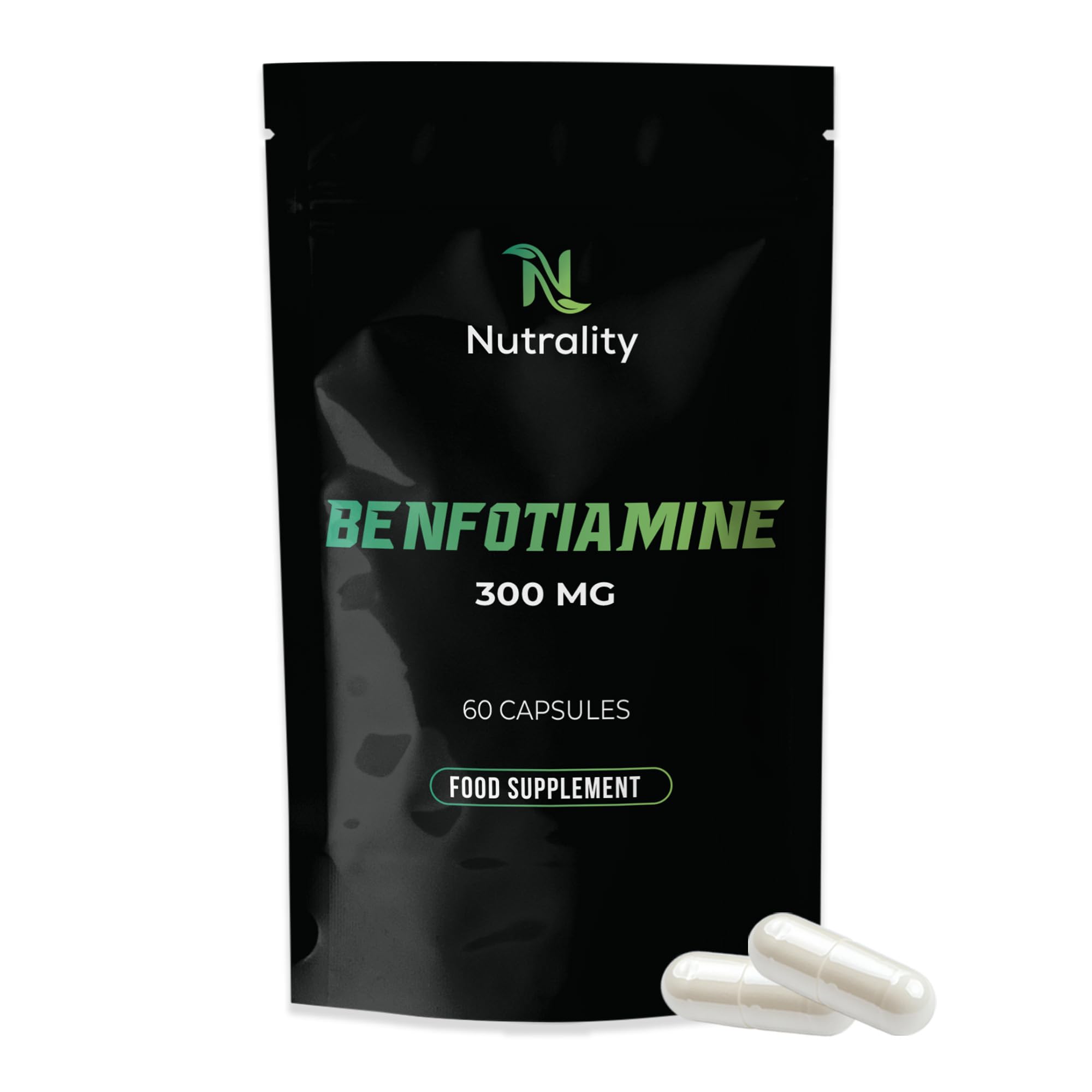 Nutrality Benfotiamine Supplement 300mg | High Strength Fat-Soluble Vitamin B1 for Heart, Kidney, & Antioxidant Support | Vegan-Friendly & Allergen-Free Vitamin B Complex Thiamine | 60 Capsules