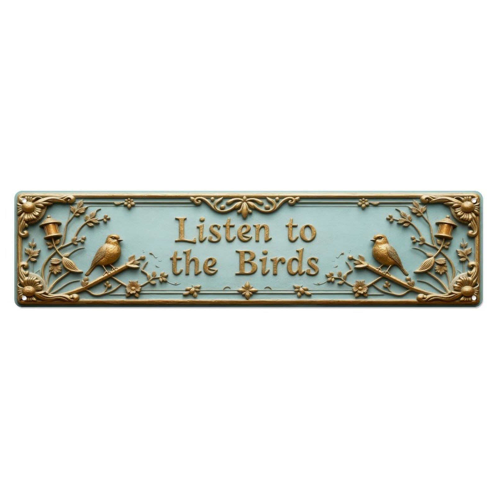 Birds On Branches With Lanterns Metal Tin Sign Plaque