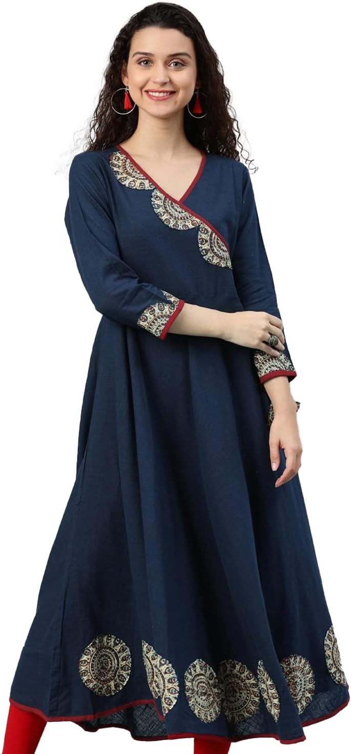 Women's Cotton Slub Angrakha Style Anarkali Kurta