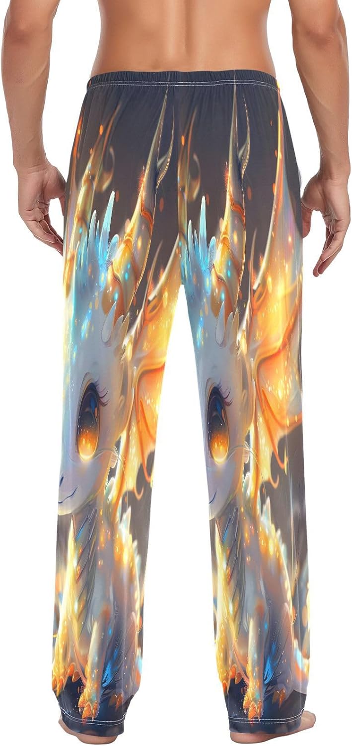 ALAZA Cute Little Dragon Men's Pajama Pants Men Cotton Pajama Bottoms with Pockets, S