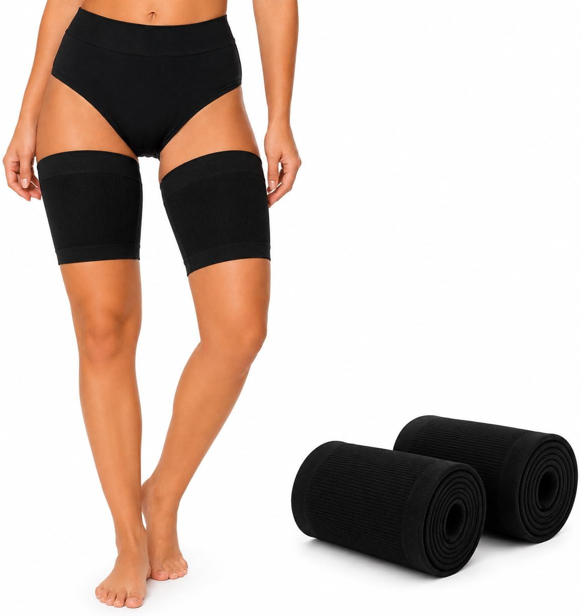 Glamza Black Pair Anti Chafing Thigh Bands Elastic Non Slip Leg Comfort Running Sports
