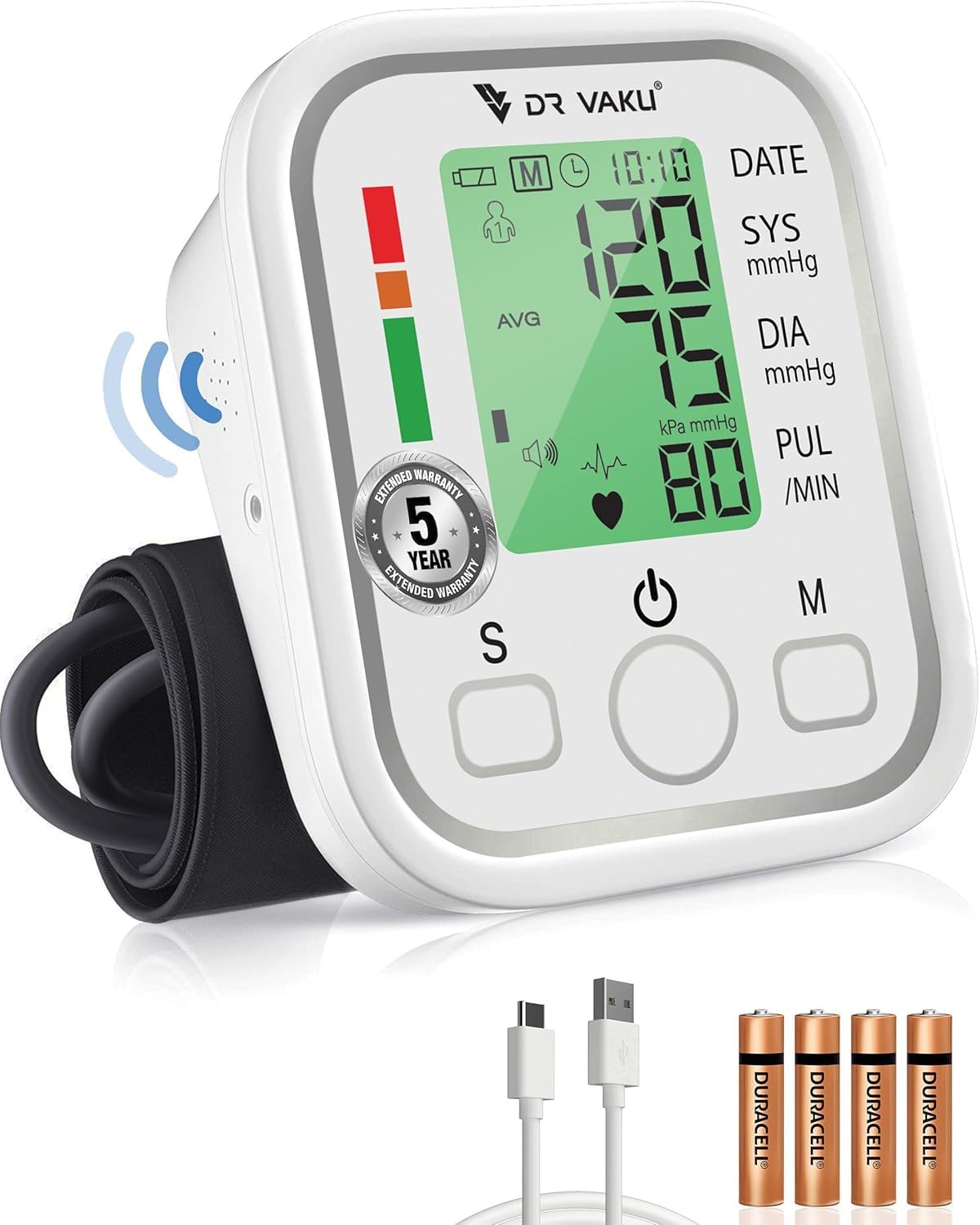 DR VAKU® BP Monitor Fully Automatic Blood Pressure Machine to Check Digital Glucose Level for Home Monitoring Device with Talking Function,Large Display + Cuff Kit Best Accurate Apparatus Measurement- White