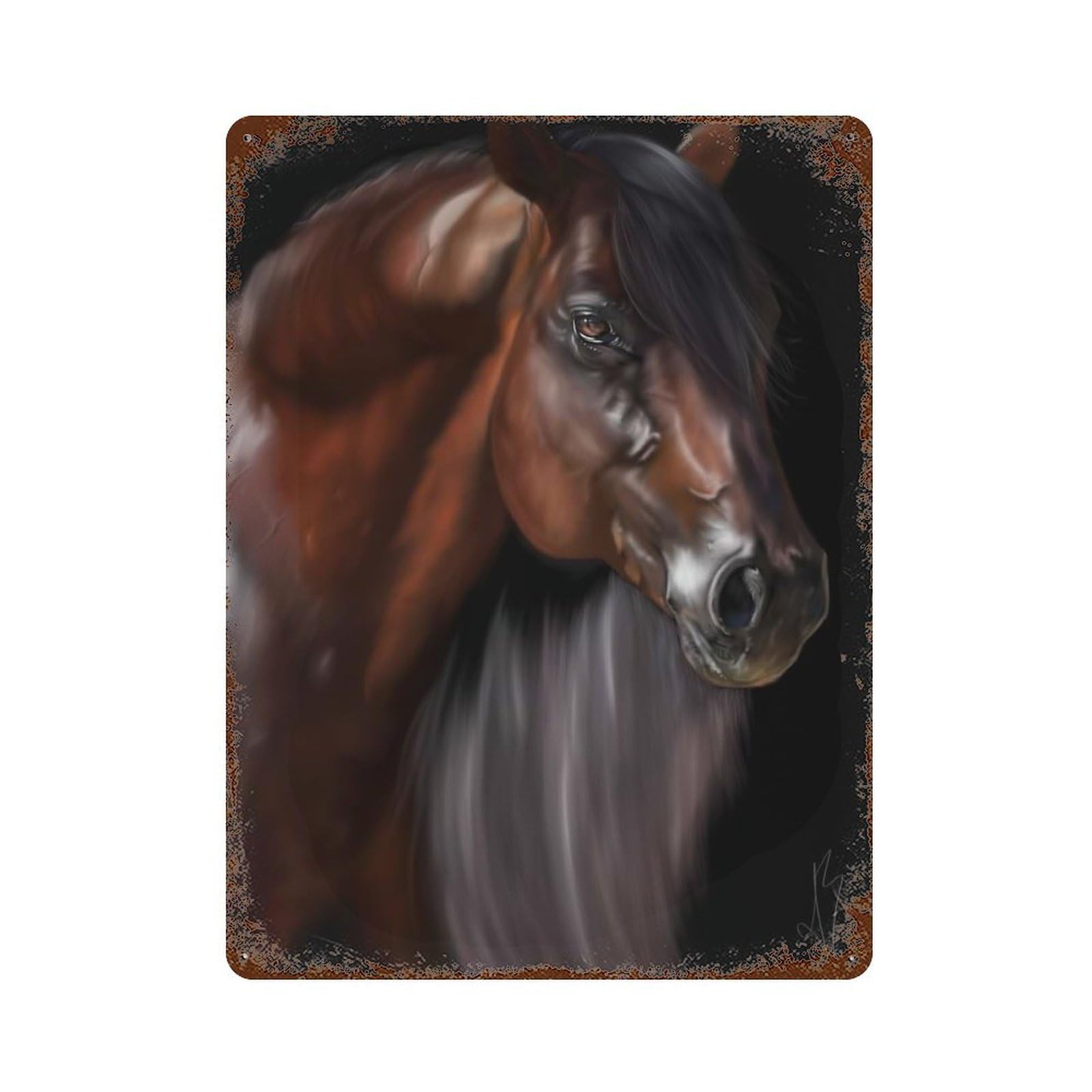 Horse Rust Effect Tin Sign 15.7"x11.8", Rustic Home Decor for Cafe, Home Bar And Lounge Decor