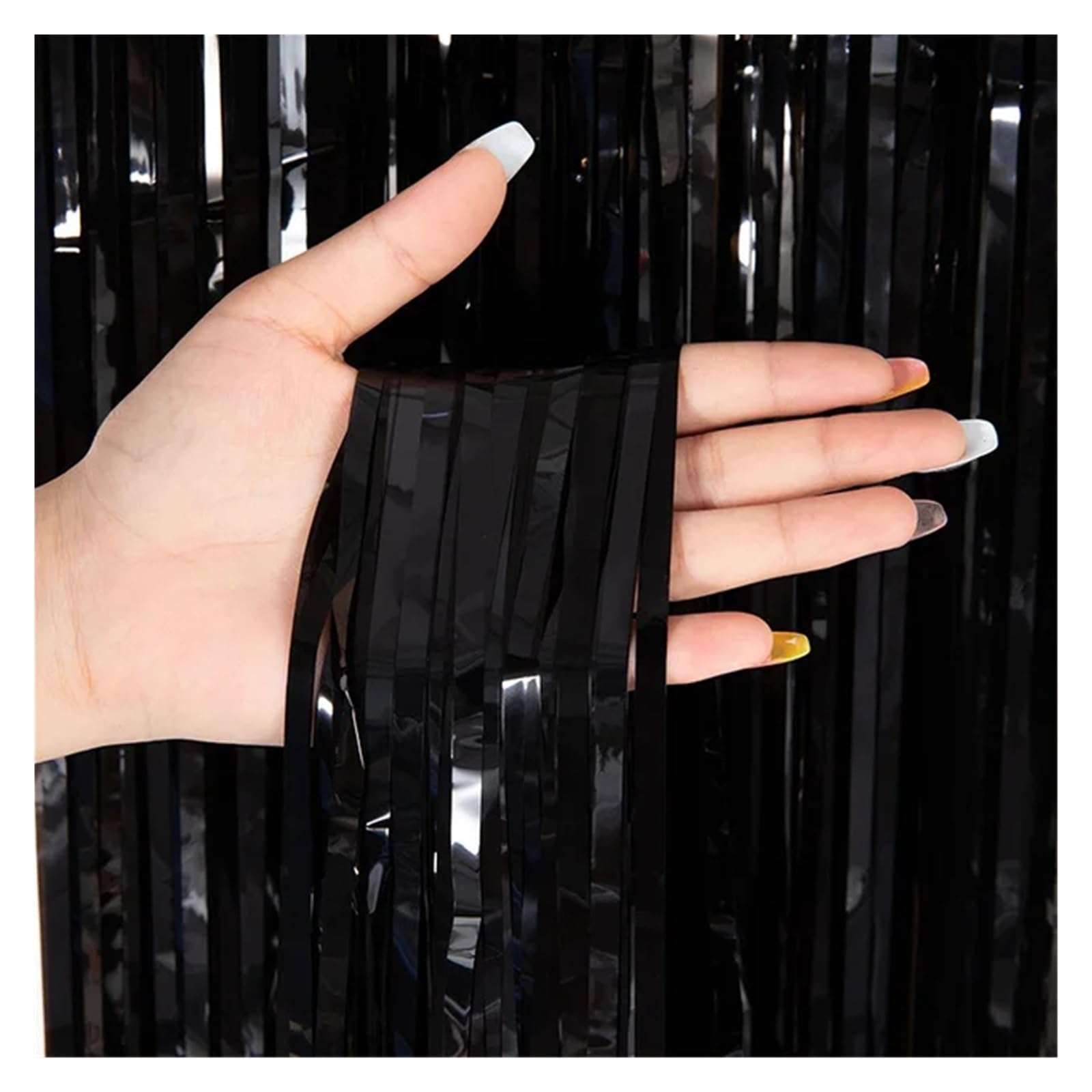 EnxJire Fringe Backdrop Curtain 1x2M Tinsel Foil Fringe Backdrop Curtains Background for Wedding Photo Booth DIY Party Decorations(Black)