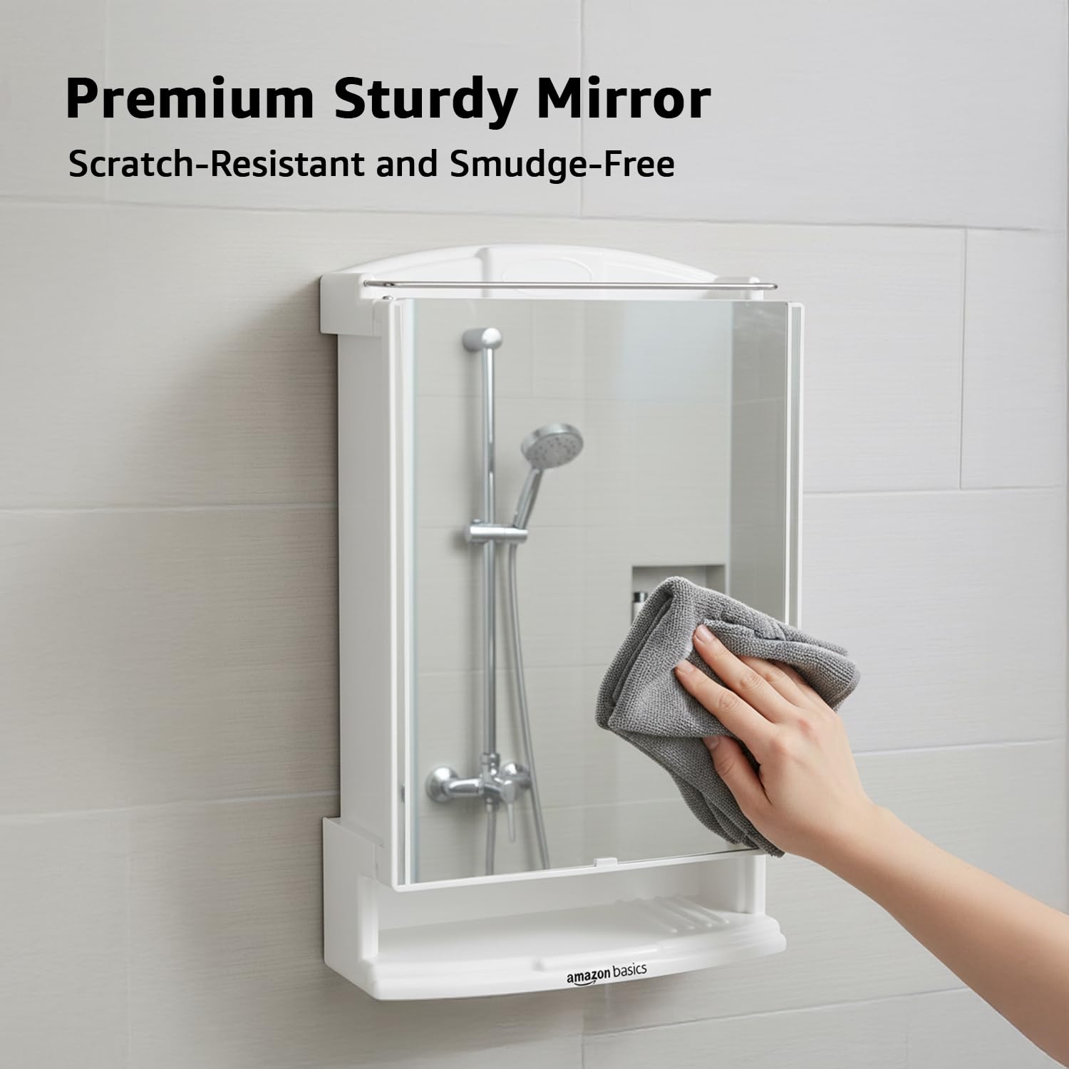 Amazon Basics Plastic Multipurpose, Wall-Mounted Storage Cabinet with Mirror, Small (White) 2