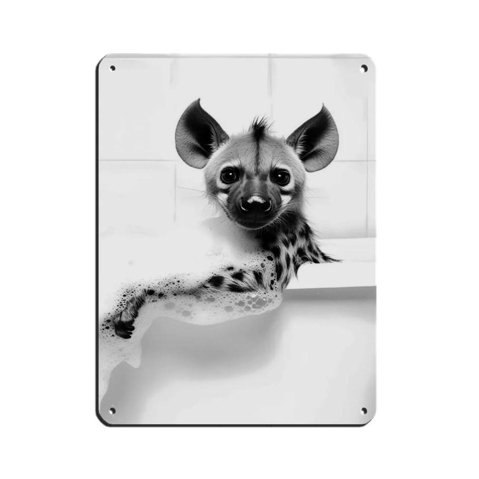 Hyena in The Bathtub, Cute Bathroom Art Retro Poster Metal Tin Sign Chic Art Retro Iron Painting Bar People Cave Cafe Family Garage Poster Wall Decoration 12x16inch(30x40cm)