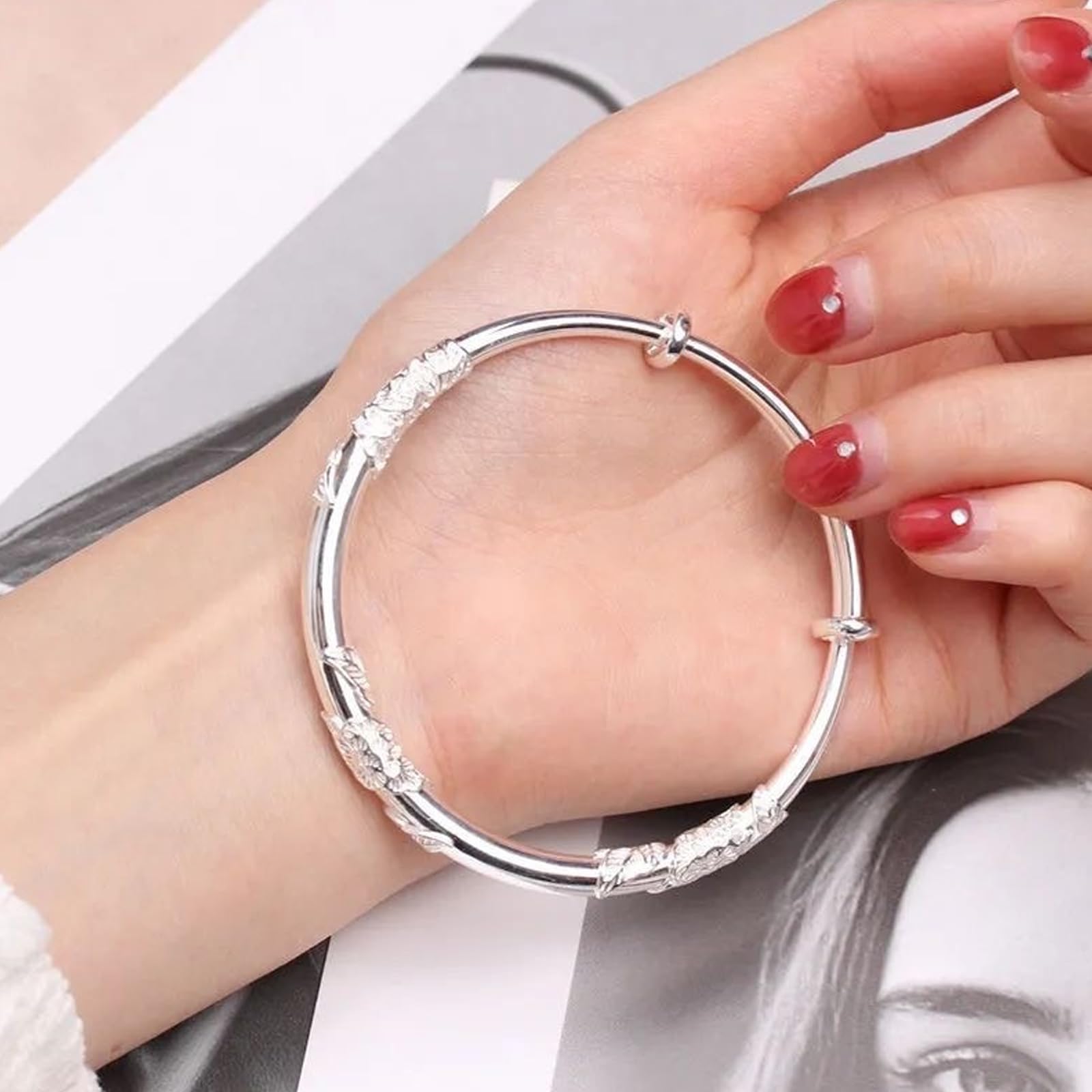 Generic Pulseras de plata de ley 925 para mujer, brazalete delicado ajustable, regalo de joyería simple y elegante para cumpleaños, aniversario, Navidad, Estándar, Metal, No es una piedra preciosa