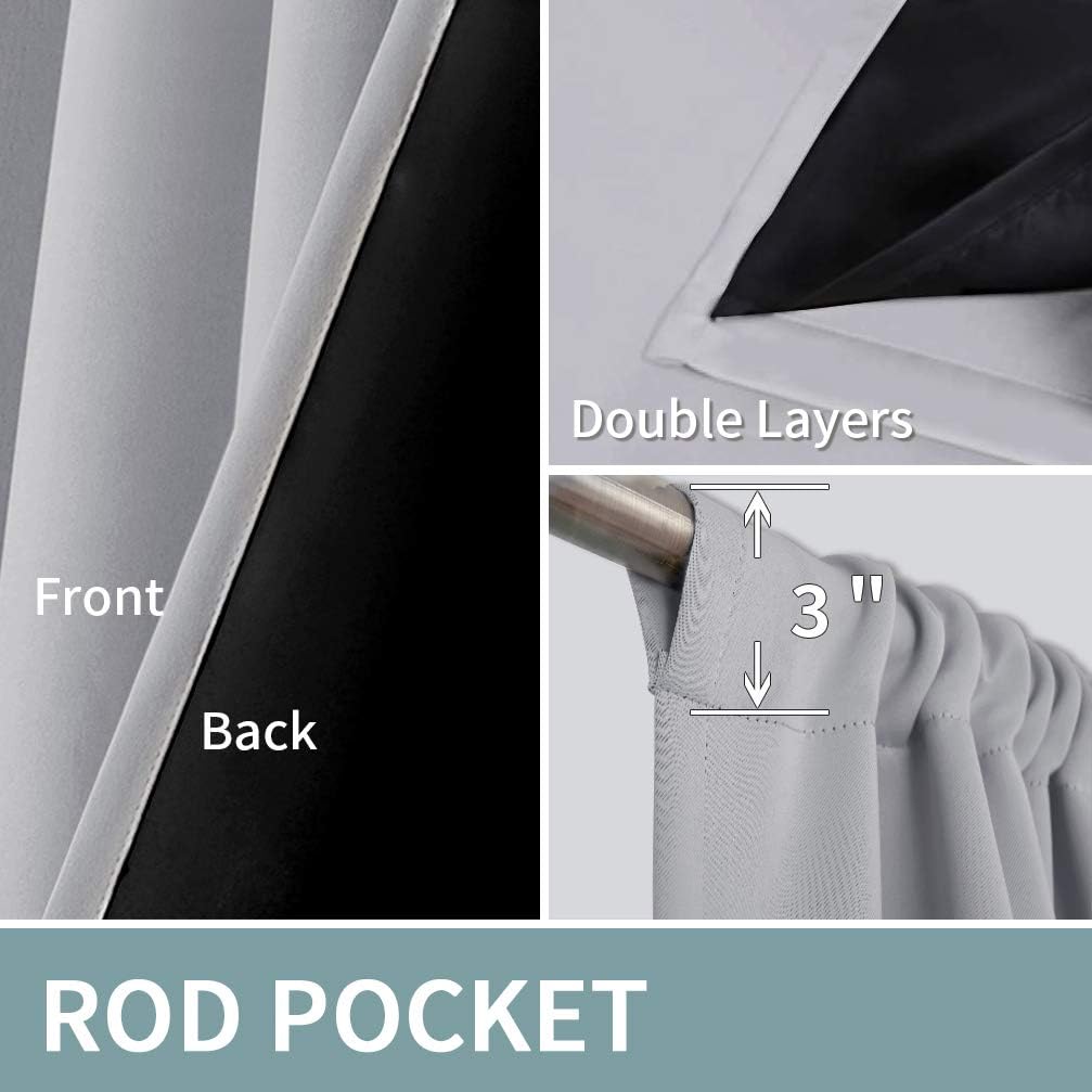 BGment Thermal Insulated 100% Blackout Curtains for Bedroom with Black Liner Double Layer Full Room Darkening Noise Reducing Rod Pocket Curtain (42 x 84 Inch - Image 3