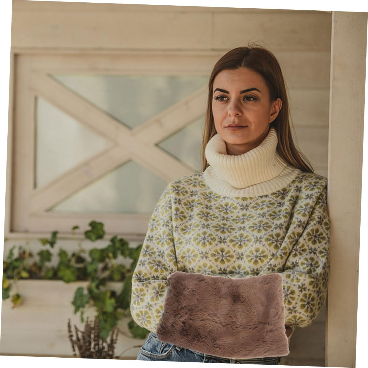 Calentador de Manos de Piel Sintética 2 Piezas para Invierno | Diseño Tubular Grueso, Color Marrón Claro, Portátil para Actividades al Aire Libre y Esquí
