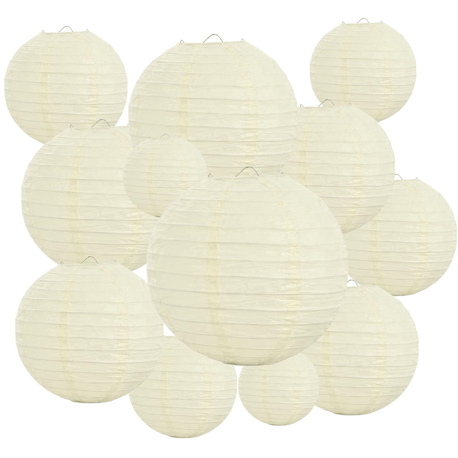 20Pcs Cream Paper Lanterns for Parties, 6” 8” 10” 12” Chinese