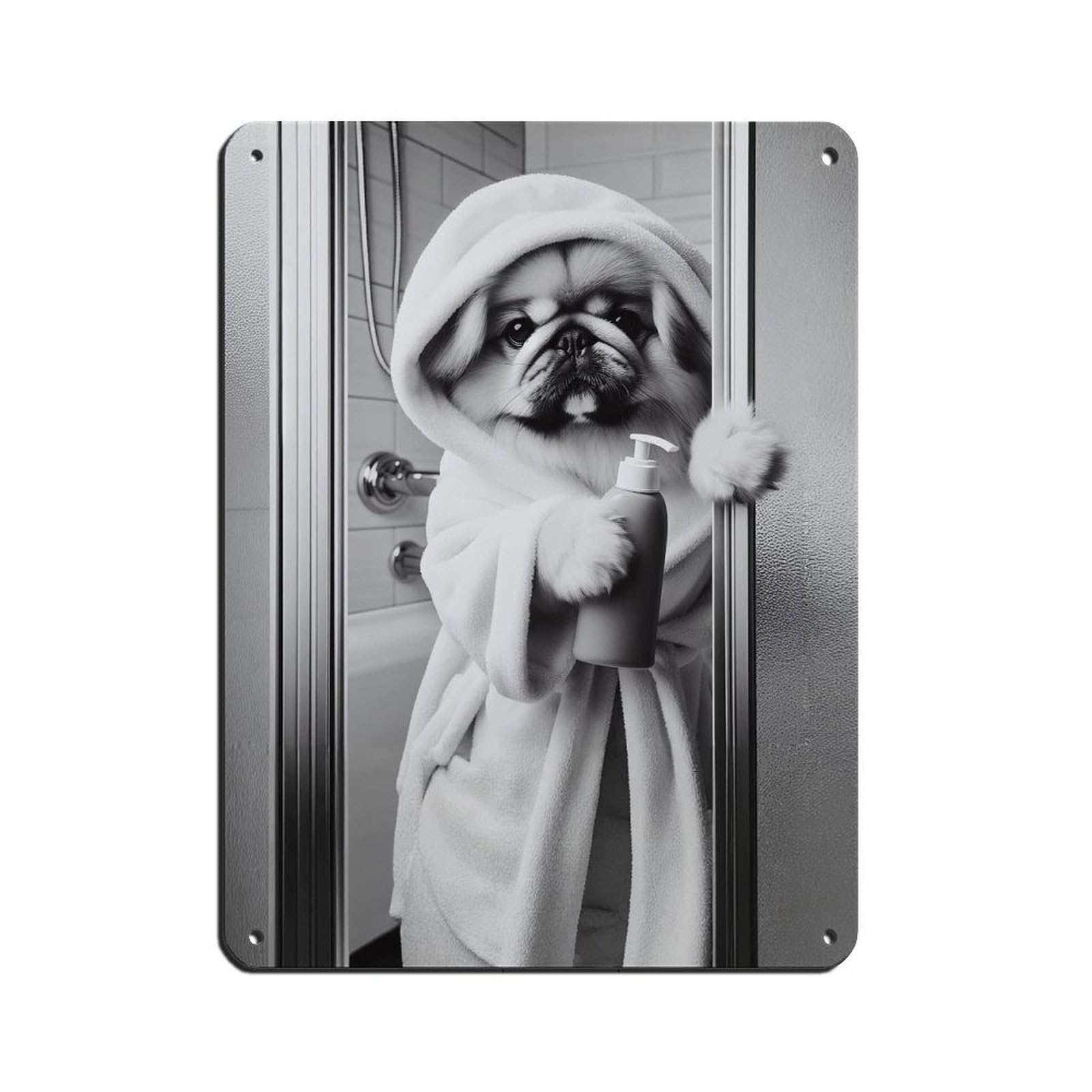 Lxwnze 30L X 40W Cm Pekingese Bathroom Art Poster Tin Sign Vintage Metal Pub Club Cafe Bar Home Wall Art Decoration Poster Retro 12X16inch(30X40cm)