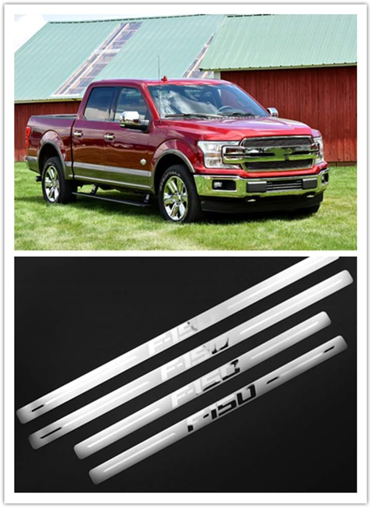 Weigesi Stainless Steel Door Sills Scuff Plate Cover For Ford F150 F-150 2018 2019 Door Sill Protector Trim (For F150)