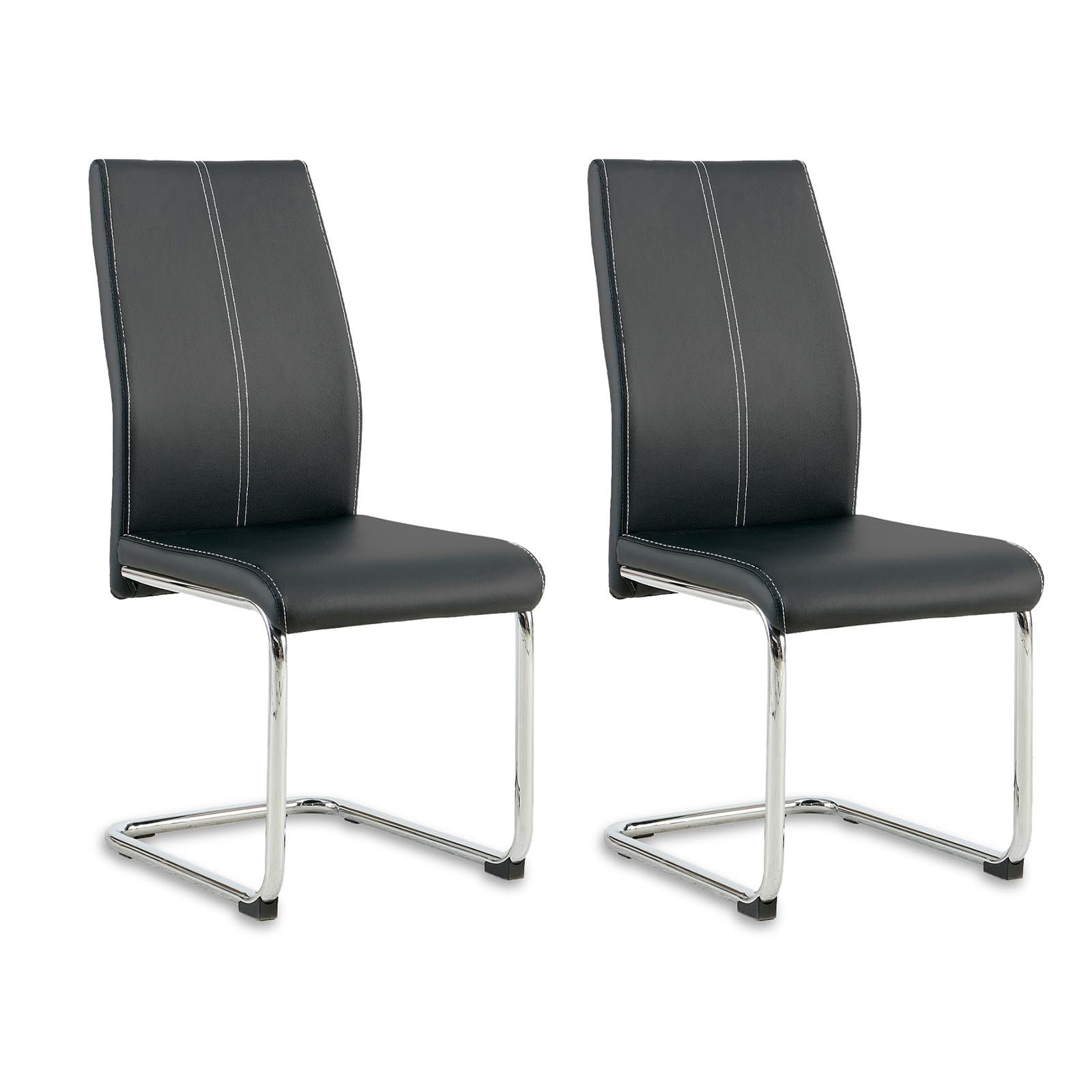 Colorig Faux Leather Dining Chairs Set of 2, High Backrest Kitchen Chairs with U Shape Chrome Metal Legs, Easy Clean Chair for Living Room Dining Room Office Kitchen (2, Black)
