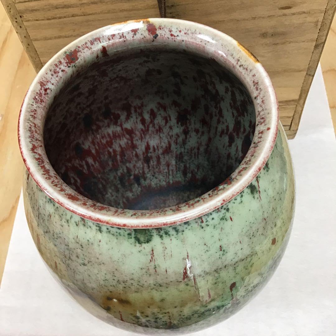 華道道具 高麗花入 辰砂 南渓山窯 姜寿華 カン スウファ造 共箱 N182SH 