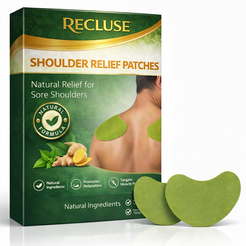 RECLUSE Extra Strength Herbal Ginger Shoulder Pain Relief Patches – 20pcs Long-Lasting Heat Therapy Pads for Neck Stiffness, Upper Back Muscle Tension & Daily Comfort Care