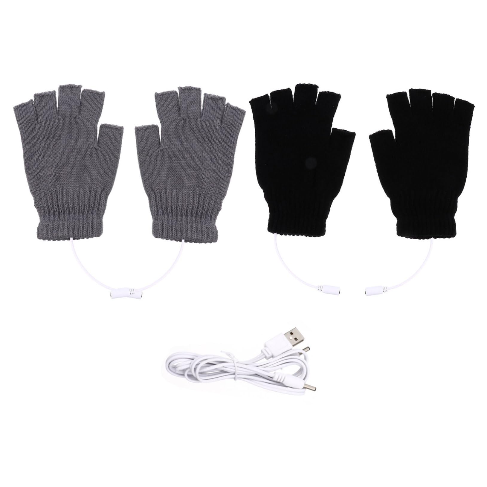 Happyyami 2pairs USB Heated Gloves for Winter Half Finger Woolen Thermal Gloves for Indoor and Outdoor Activities for Typing Gaming and Sports
