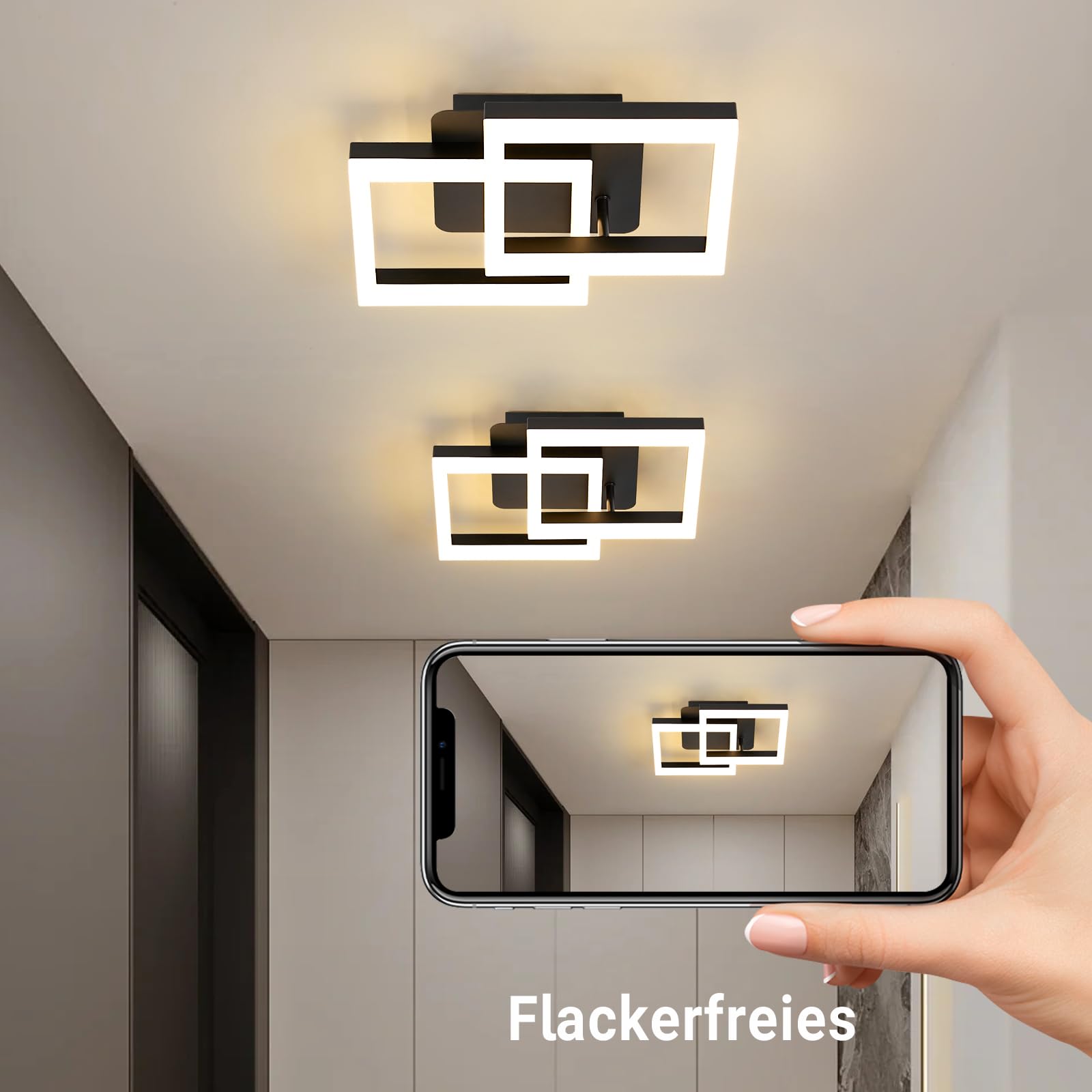 ANTENLICHT Plafoniera LED Soffitto Moderna 20W Dimmerabile con Telecomando 3000-6500K, Funzione di Memoria, Lampada da Soffitto per Camera da letto Sala Cucina Corridoio, Nero 44x28x10cm