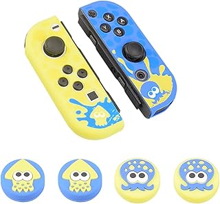 Joy Cons Octopus TPU Cover + Analog Stick Cover (4 Pieces), Cute Cartoon (Splatoon 3), Left & Right Case, Handle, Soft Typ...