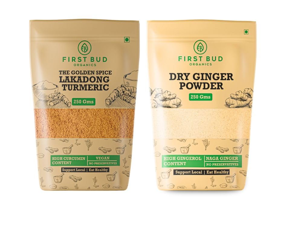 Image of First Bud Organics Lakadong Turmeric Powder and Ginger Powder Combo Chemical Free Organic Golden Spice