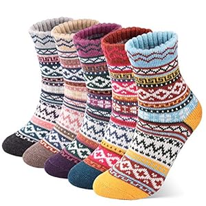 ElifeAcc 5 Pairs Thermal Women Socks Warm Thick Knitting Winter Wool Sock for Ladies