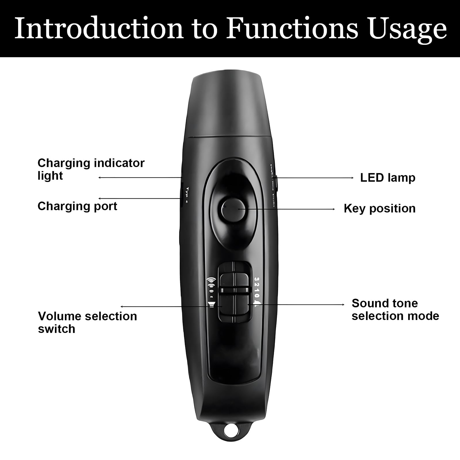 Fischietto elettronico con LED, 3 toni e 2 modalità di luce, fischietto da arbitro ricaricabile USB, fischietto di segnale forte per allenatori, polizia, insegnanti e esterni (nero)