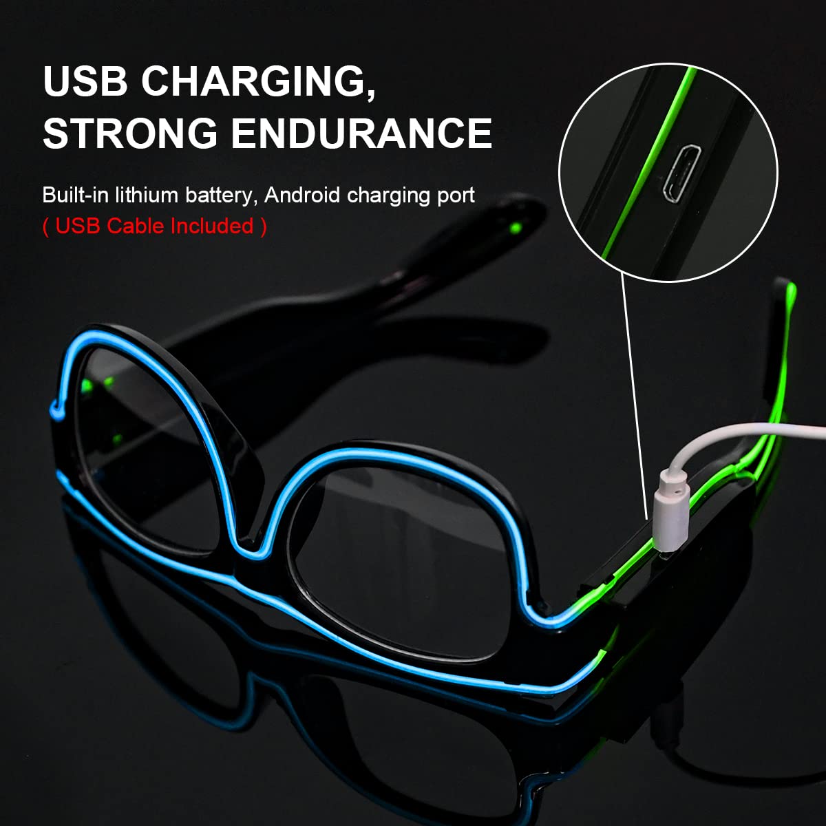 Ainiv Wireless Light up Glasses, Luminous El Wire Neon Party Rave Glasses, 3 Lighting Modes - Image 3