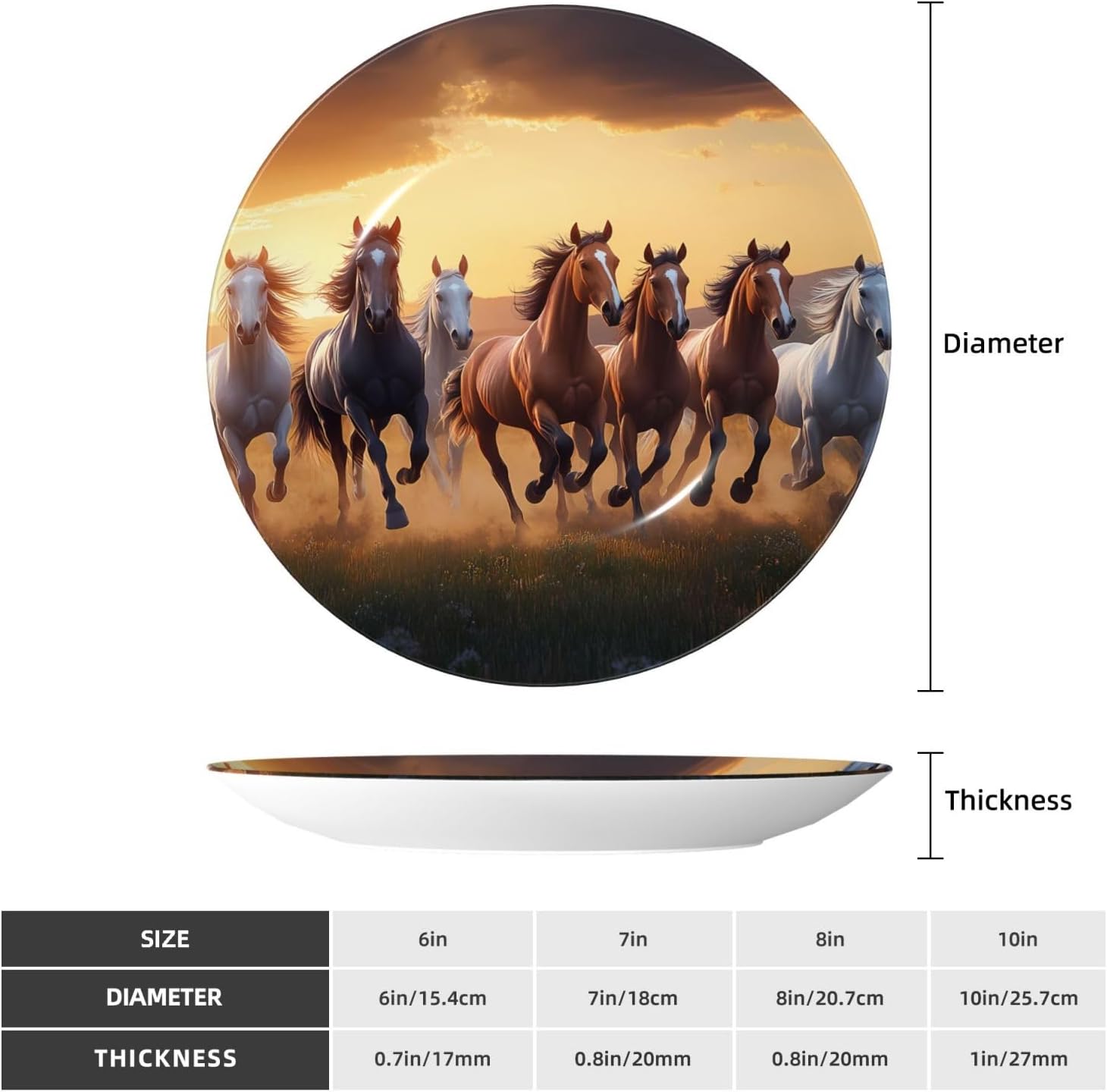 Running Horses Bone China Decorative Plate –ceramic Art Plate With Display Stand For Home, Kitchen, Wall Or Table Decor