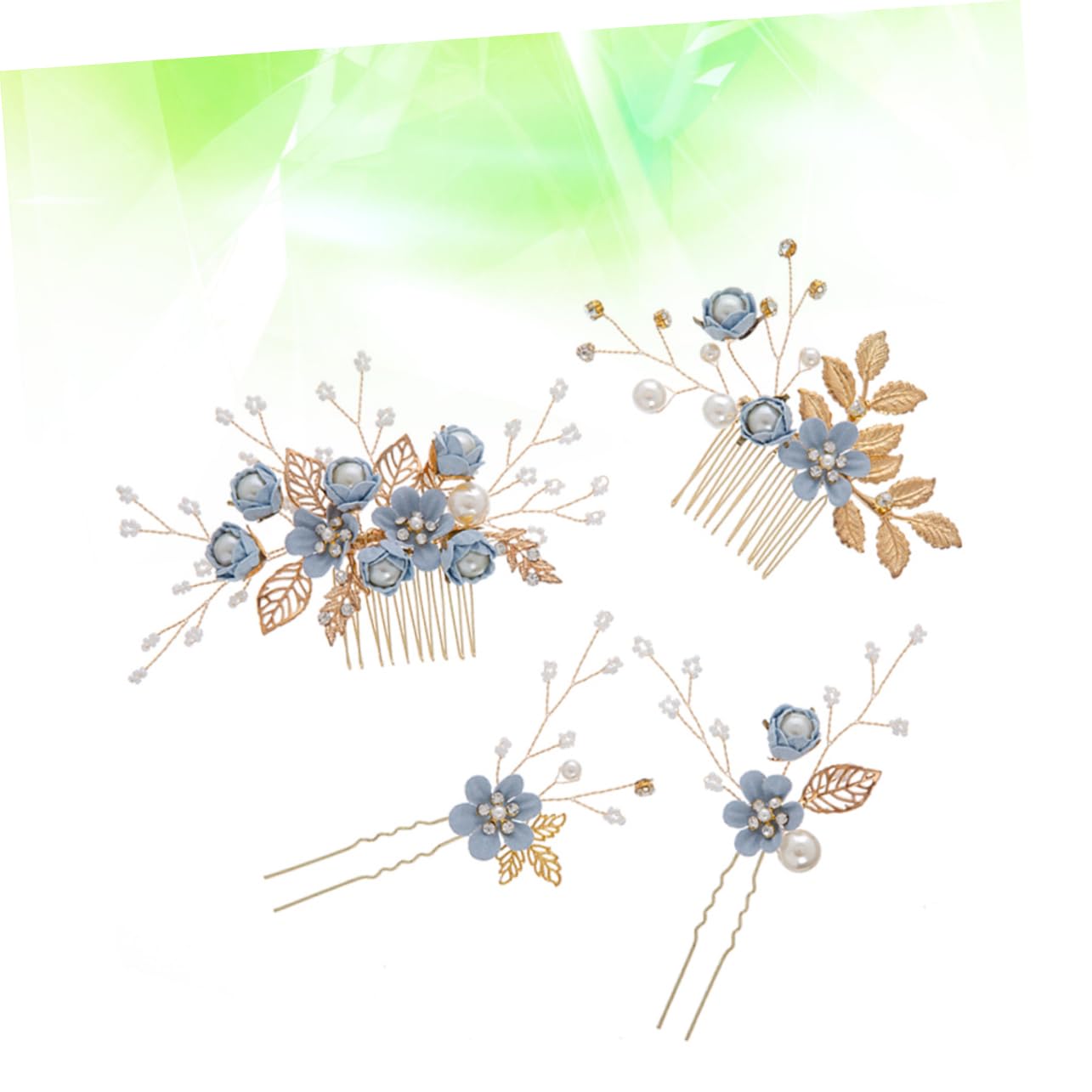 Baluue 20stücke Teiliges Haarschmuck-set Für Braut Handgefertigte Blumen-haarkämme Mit Kristallen Für Hochzeiten Und Besondere Anlässe Blau